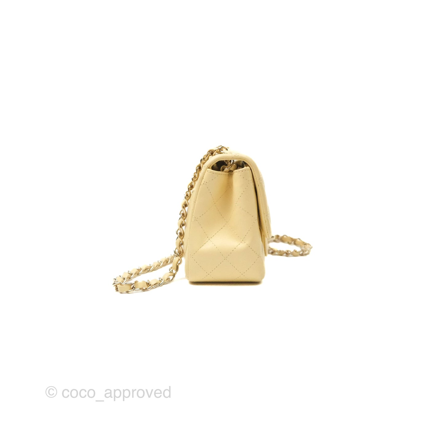 Chanel Mini Square Quilted Yellow Lambskin Gold Hardware