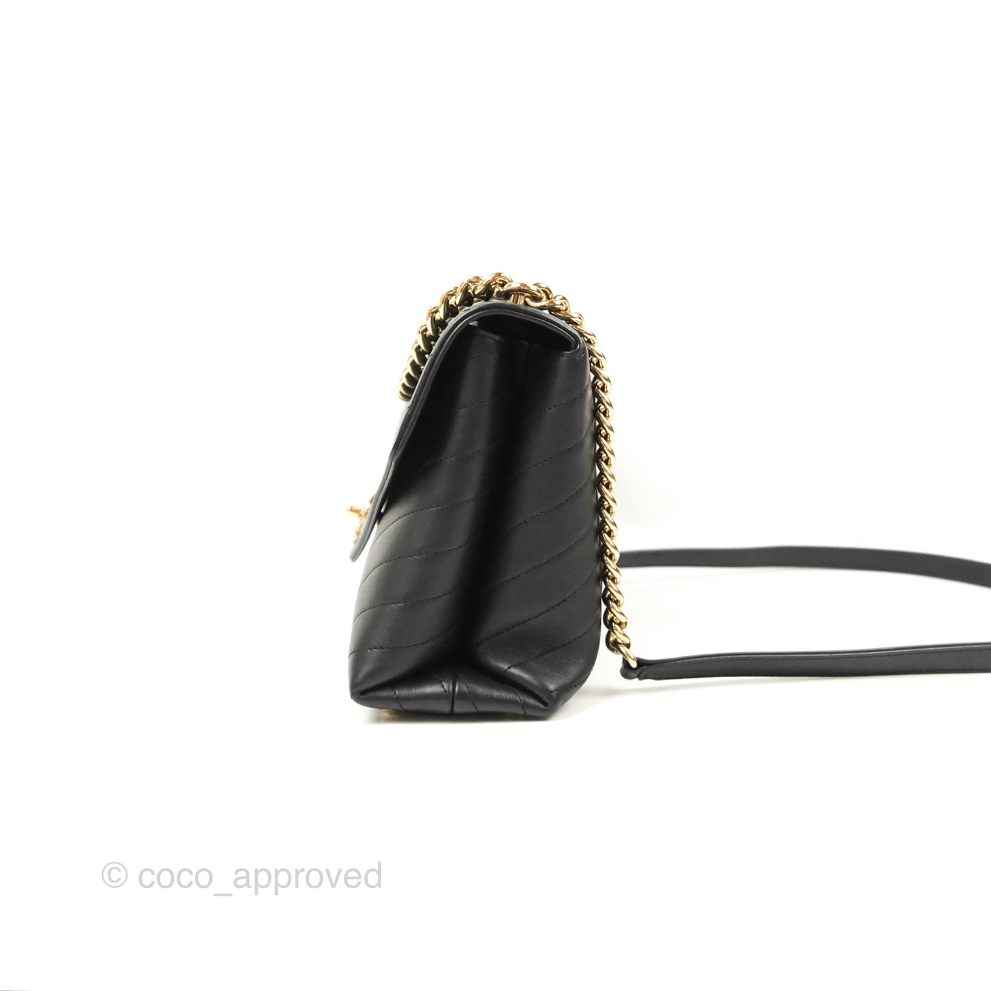 Chanel Chevron Stitched Coco Flap Bag Black Calfskin Gold Hardware