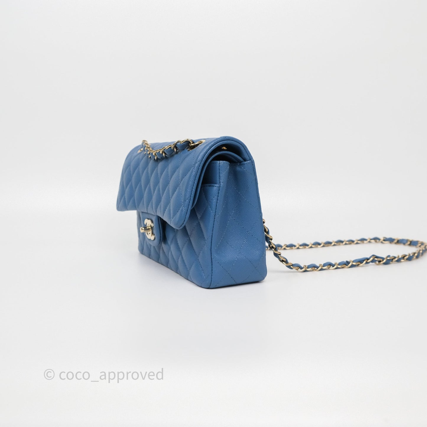 Chanel Small Classic Quilted Flap Blue Caviar Gold Hardware