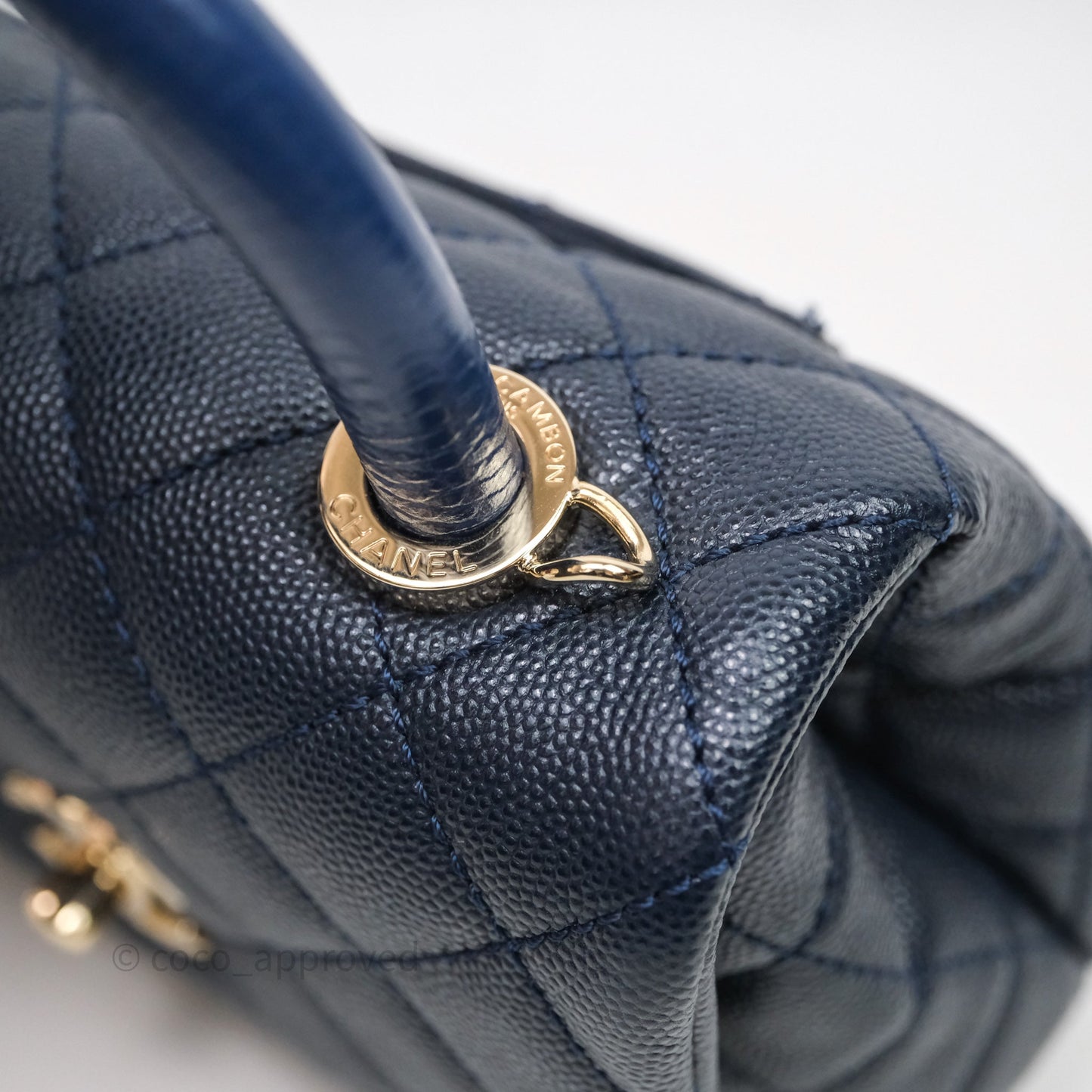 Chanel Mini Coco Handle Quilted Navy Caviar Gold Hardware Lizard Embossed Handle