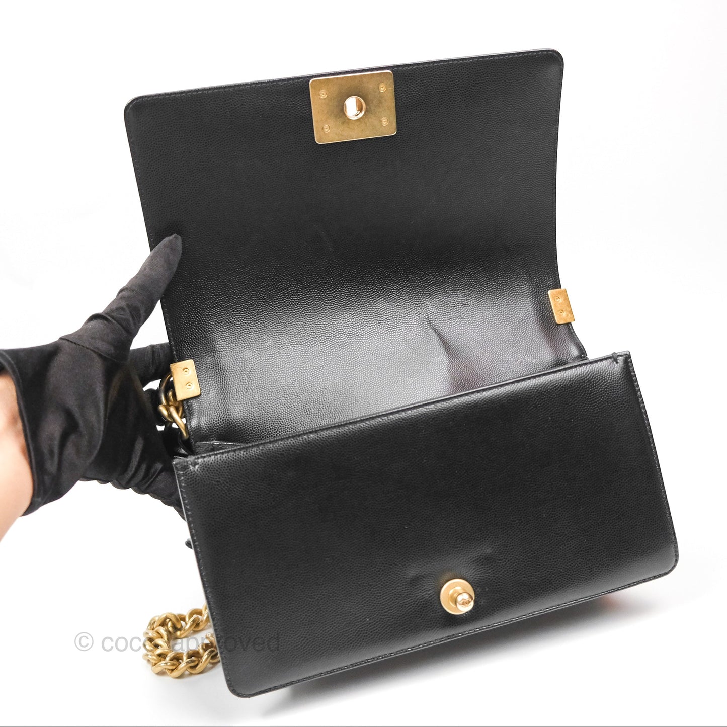 Chanel Quilted Medium Boy Black Caviar Aged Gold Hardware