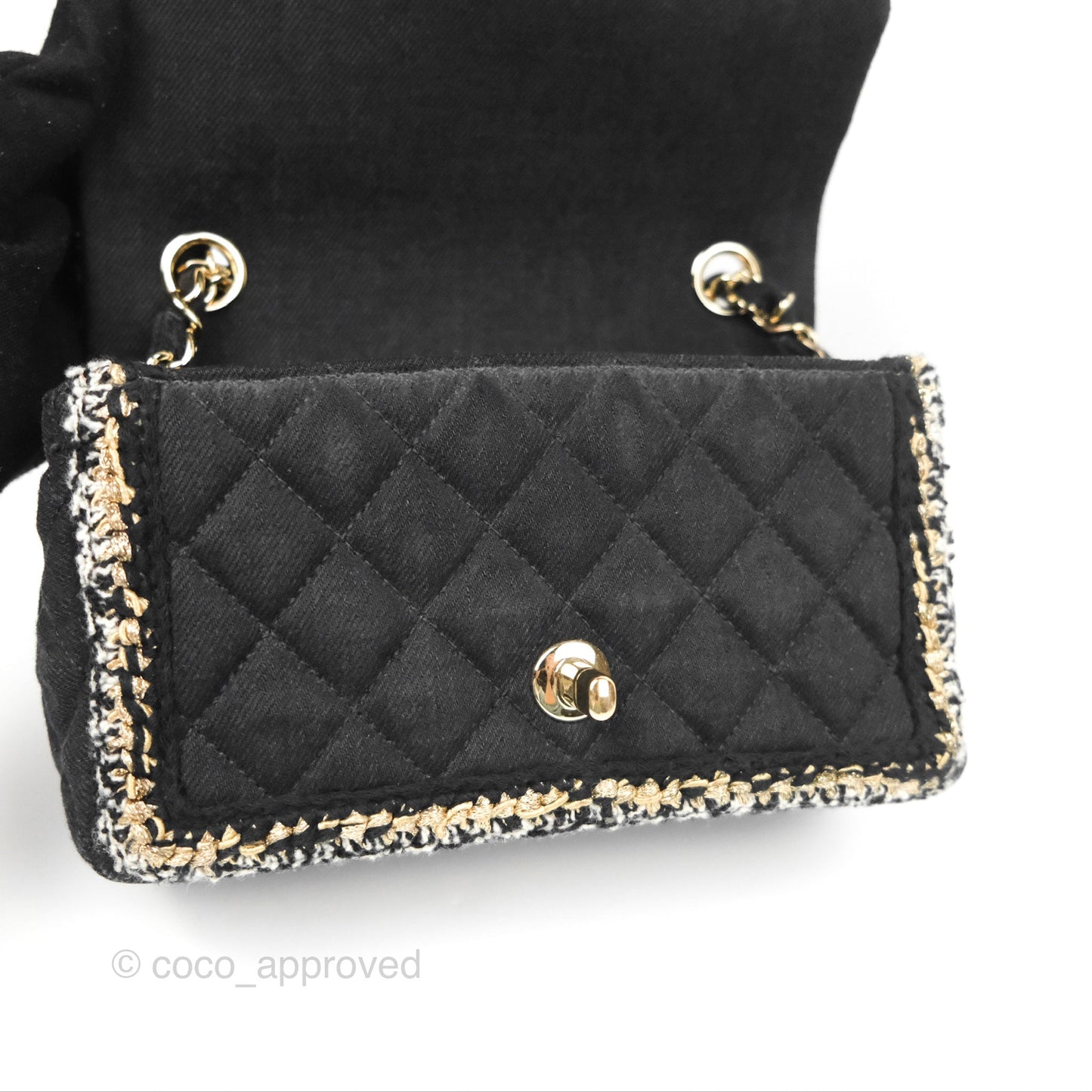 Chanel Mini Rectangular Flap Bag Black Denim Braided Gold Hardware 18A
