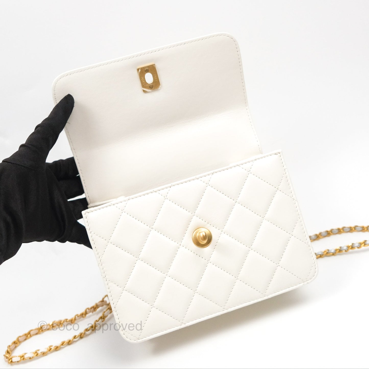 Chanel Rainbow Top Handle Flap Bag White Glazed Lambskin 23P