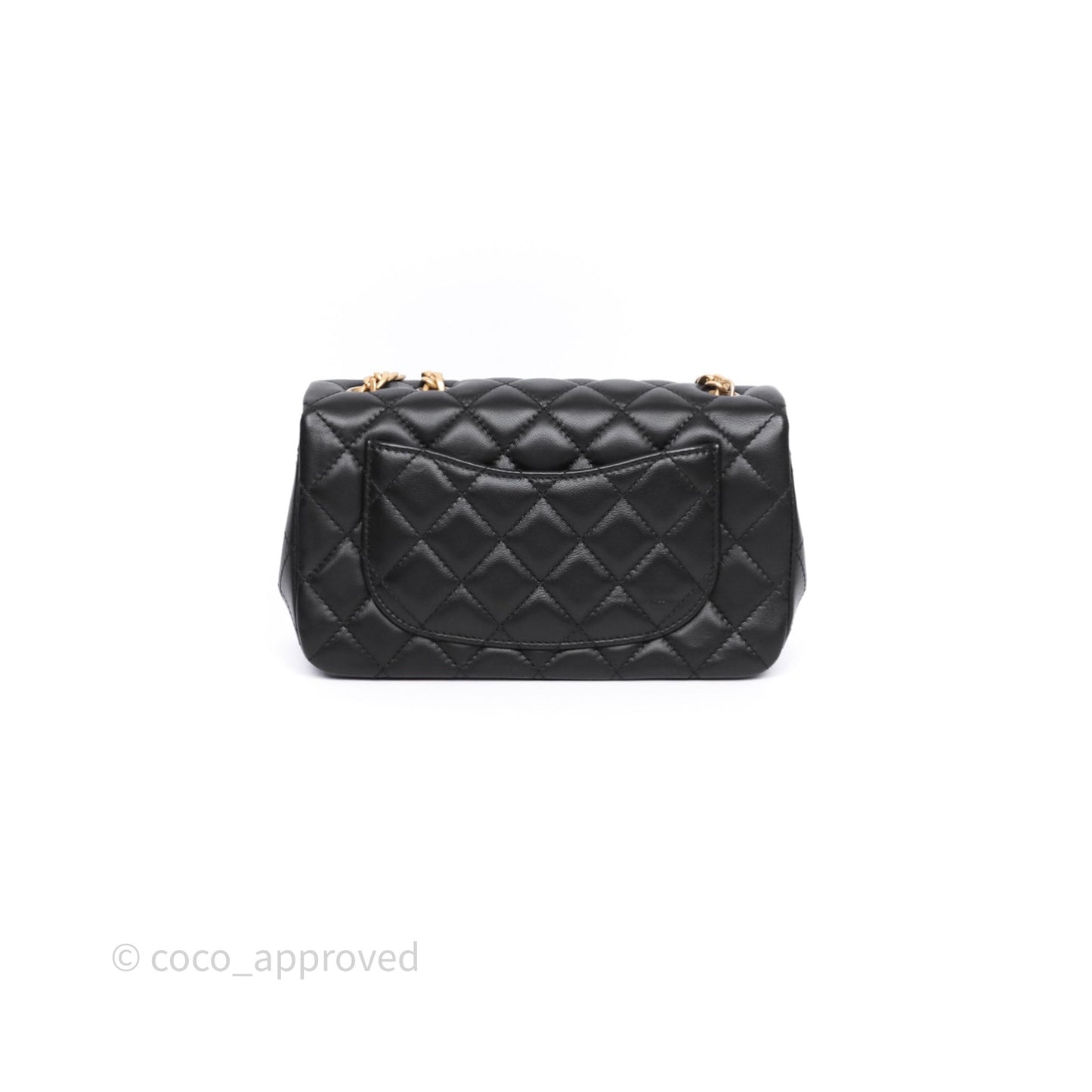 Chanel Mini Rectangular Flap with Camellia Adjustable Chain Black Lambskin Aged Gold Hardware