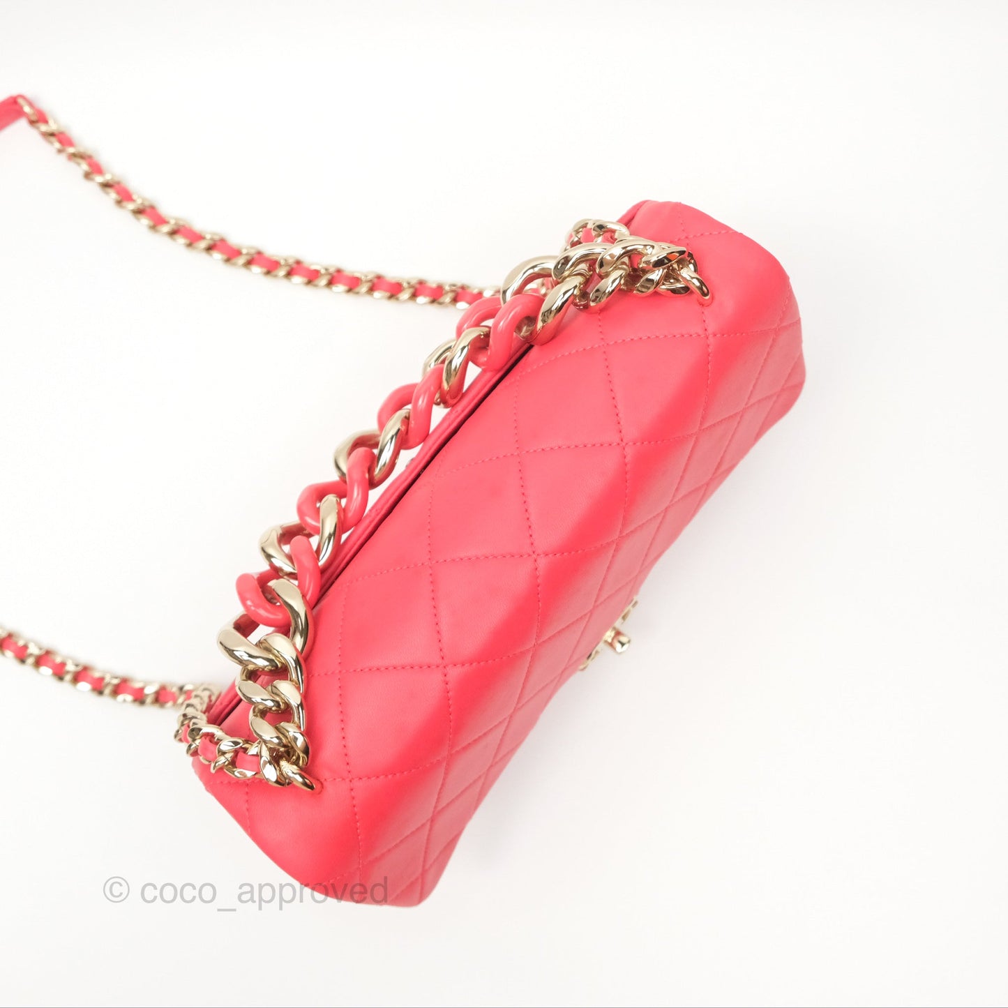 Chanel Quilted Resin Bi-Color Chain Flap Bag Dark Pink Lambskin