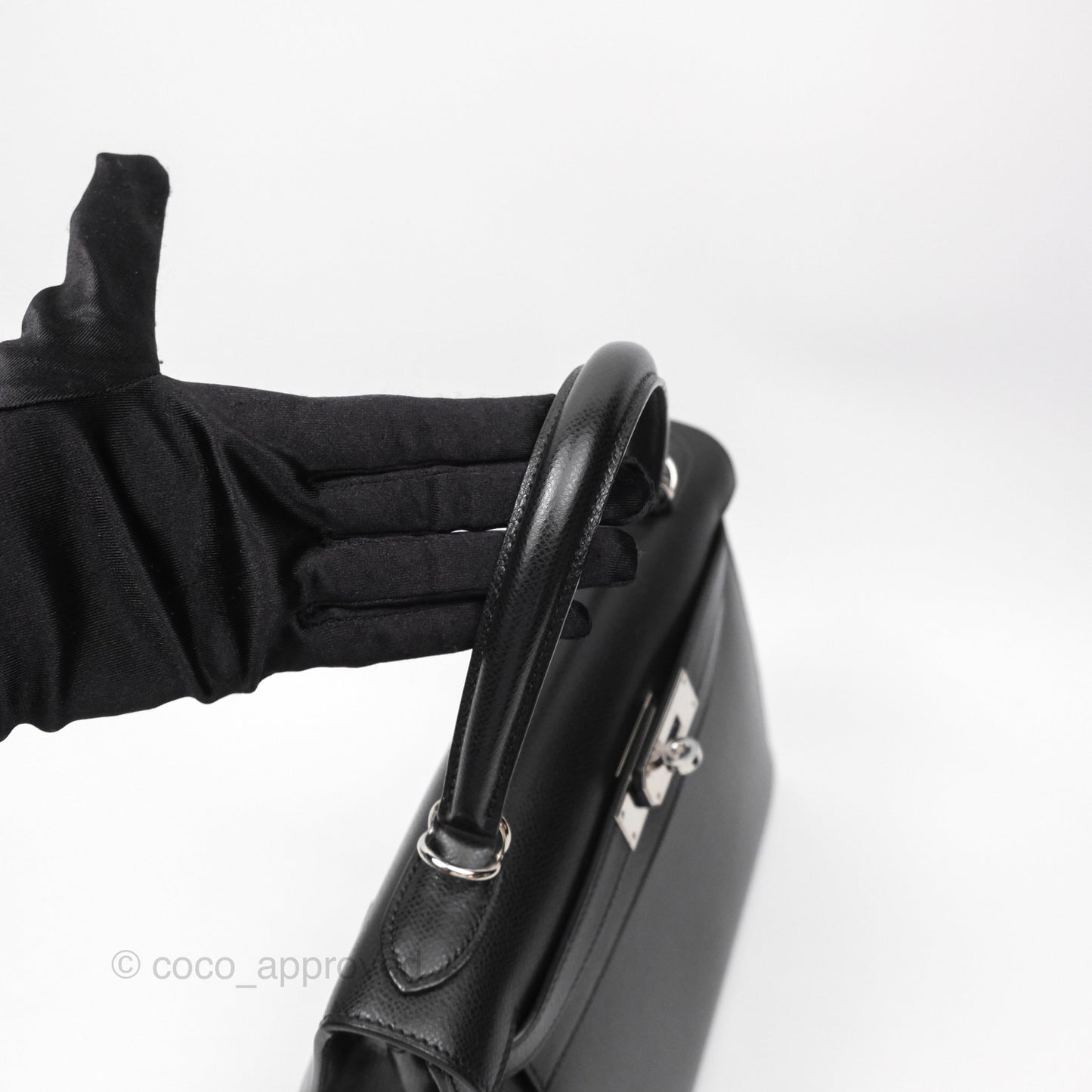 Hermès Vintage Kelly 28 Sellier Noir 89 Courchevel Palladium Hardware