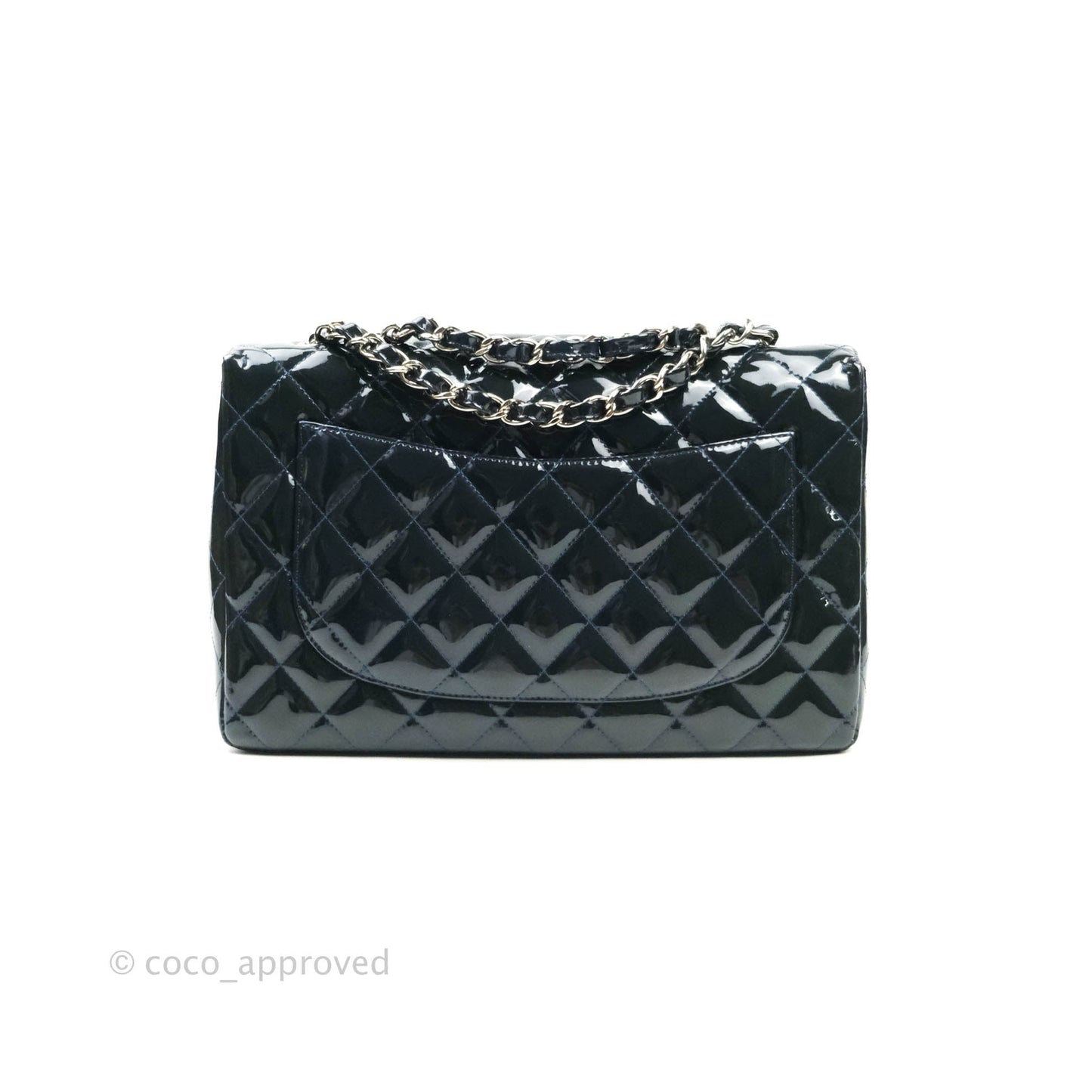 Chanel Jumbo Single Flap Teal Blue Patent Silver Hardware