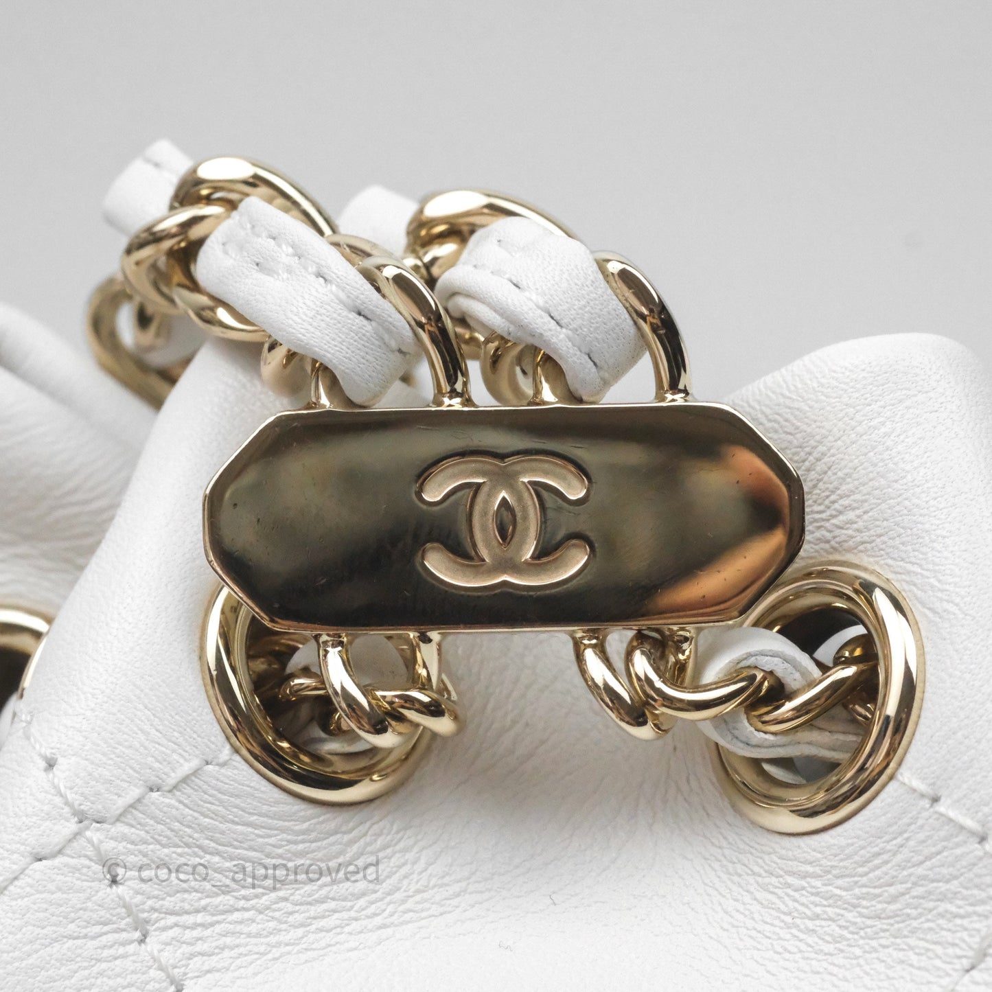 Chanel Quilted Drawstring Bucket Backpack White Calfskin Gold Hardware 24C