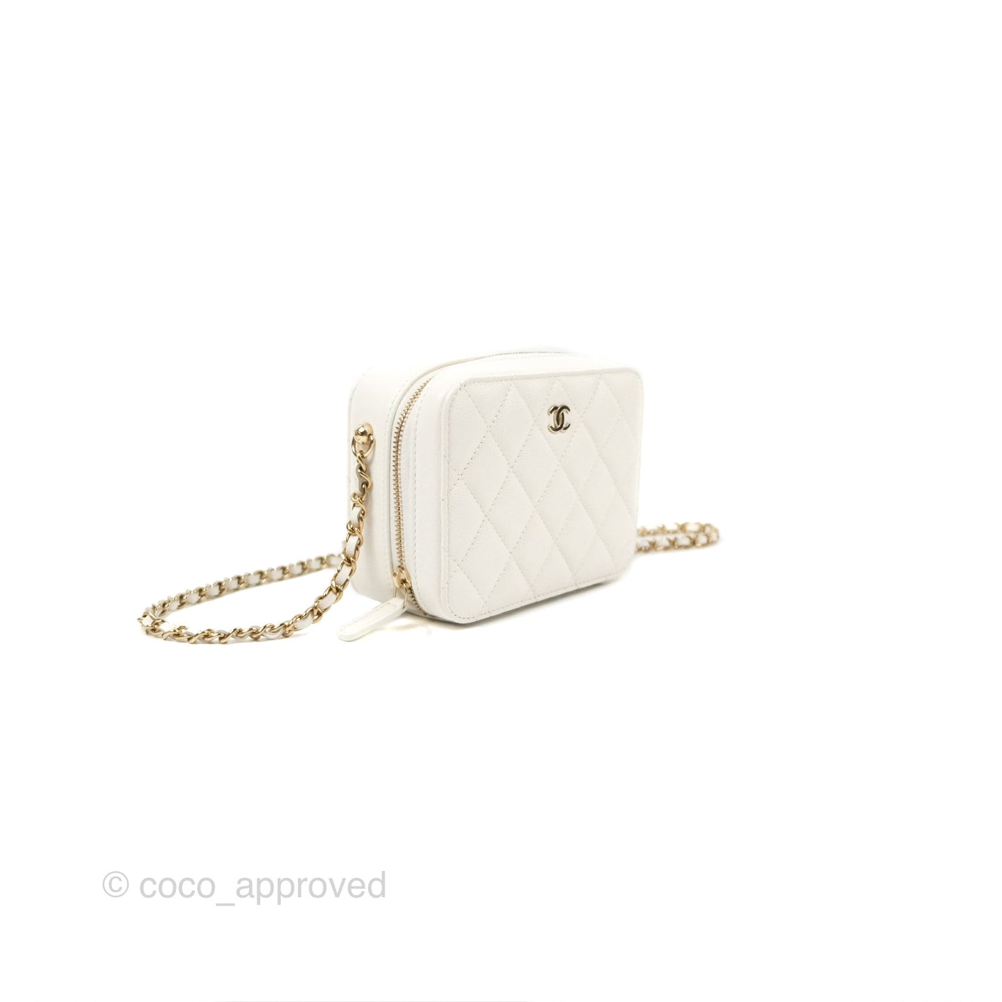 Chanel Mini Quilted Camera Case White Caviar Gold Hardware