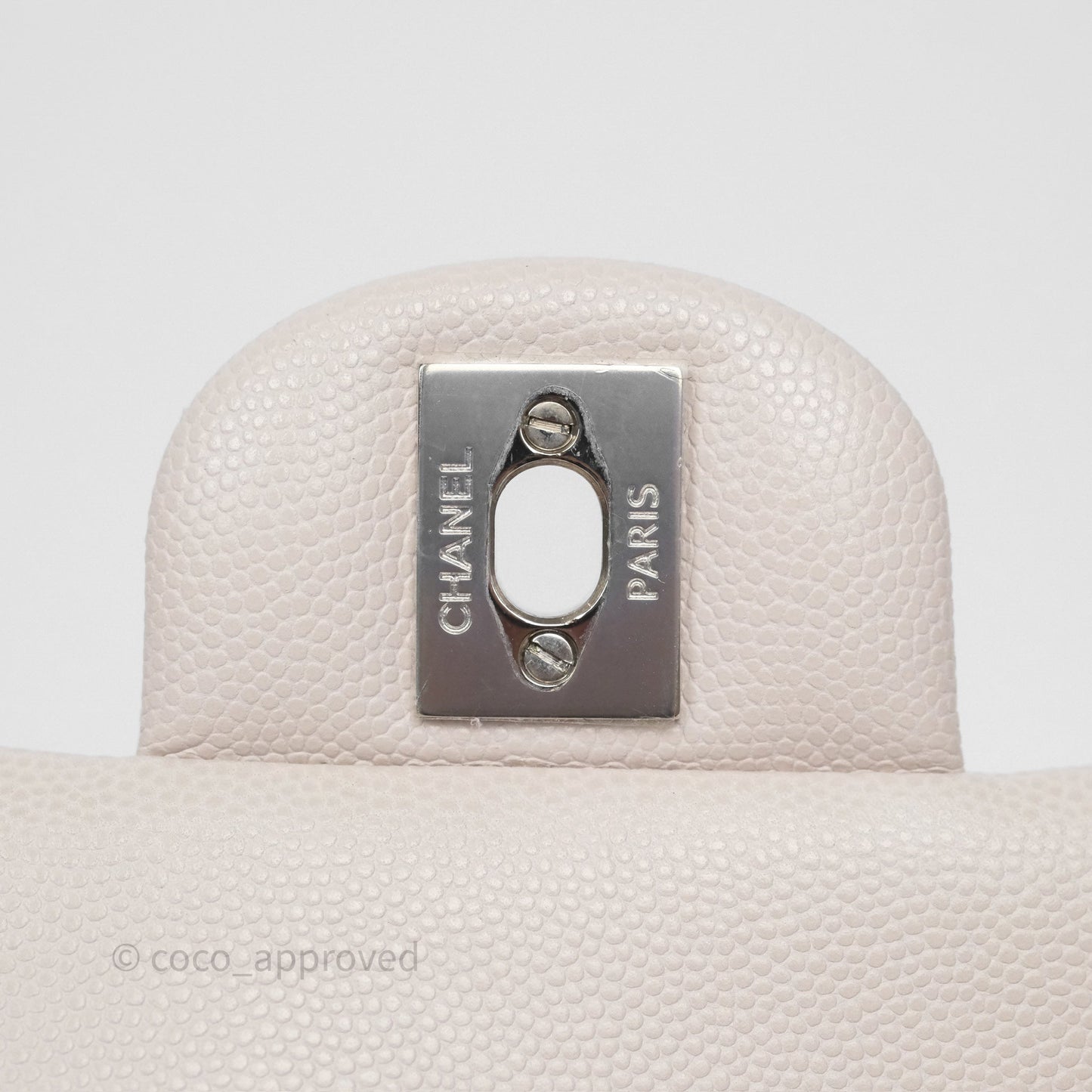 Chanel Classic M/L Medium Flap Quilted Stone Ivory Caviar Silver Hardware