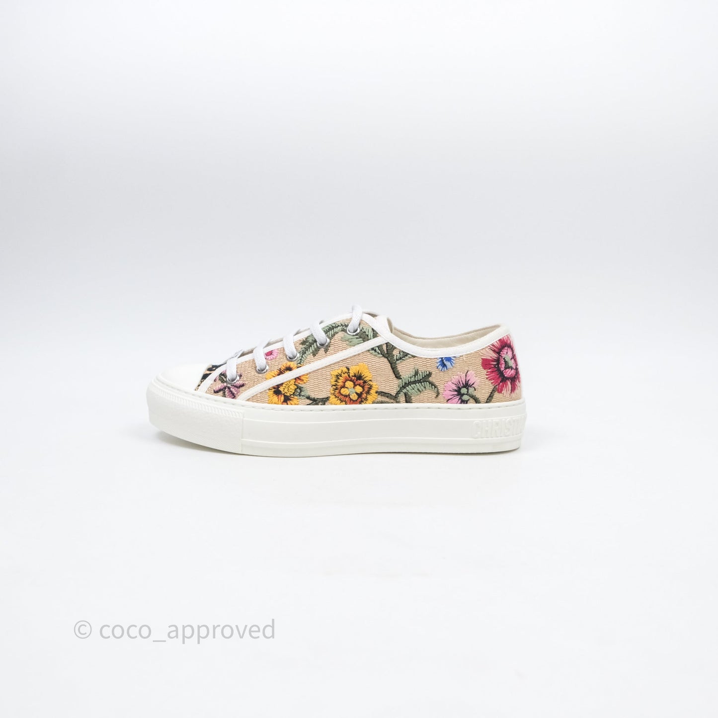 Dior Walk'n'Dior Sneakers Beige Floral Embroidered Canvas Size 37