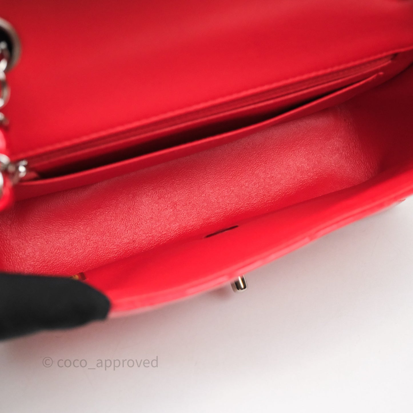 Chanel Mini Rectangular Quilted Red Patent Silver Hardware