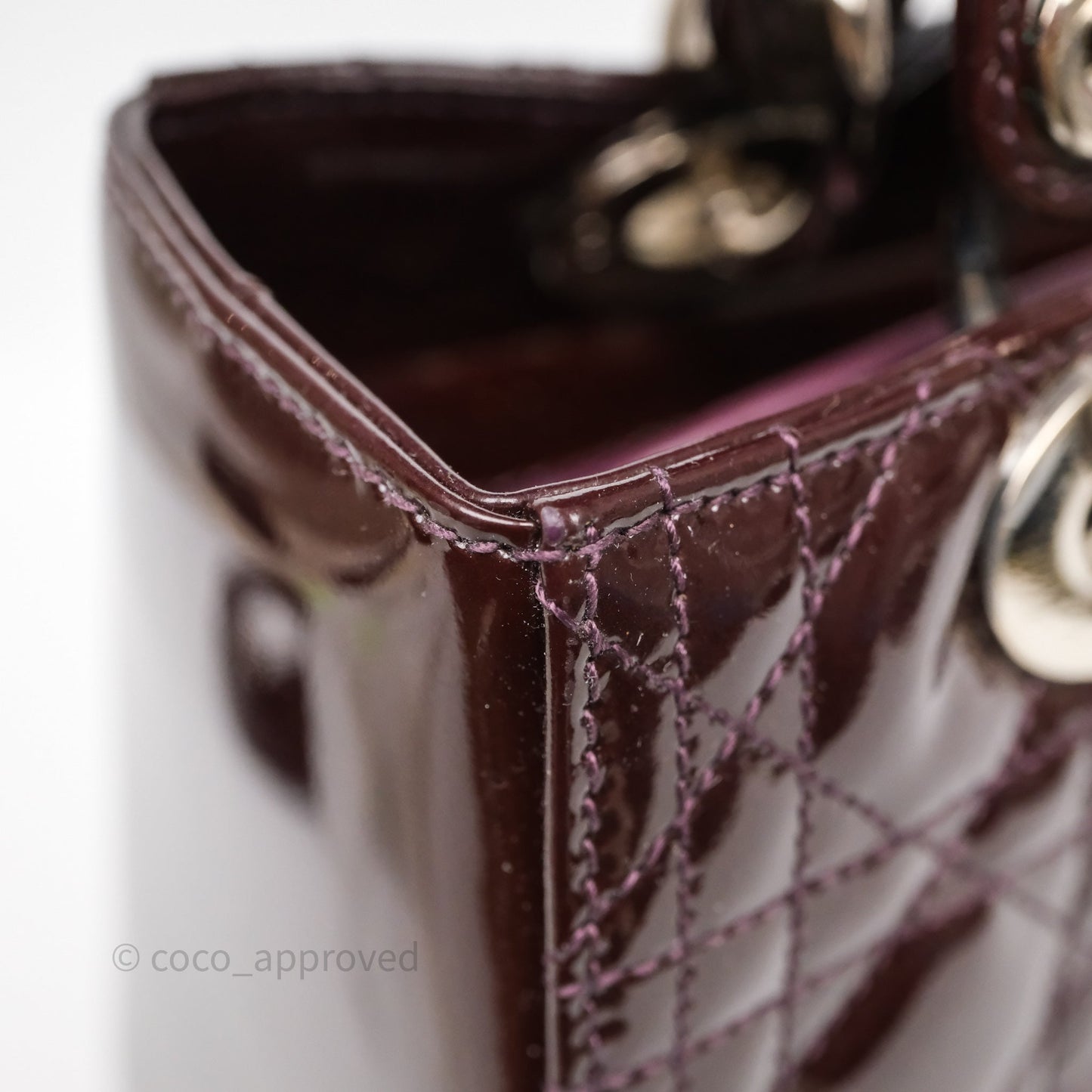 Christian Dior Medium Lady Dior Burgundy Patent Silver Hardware