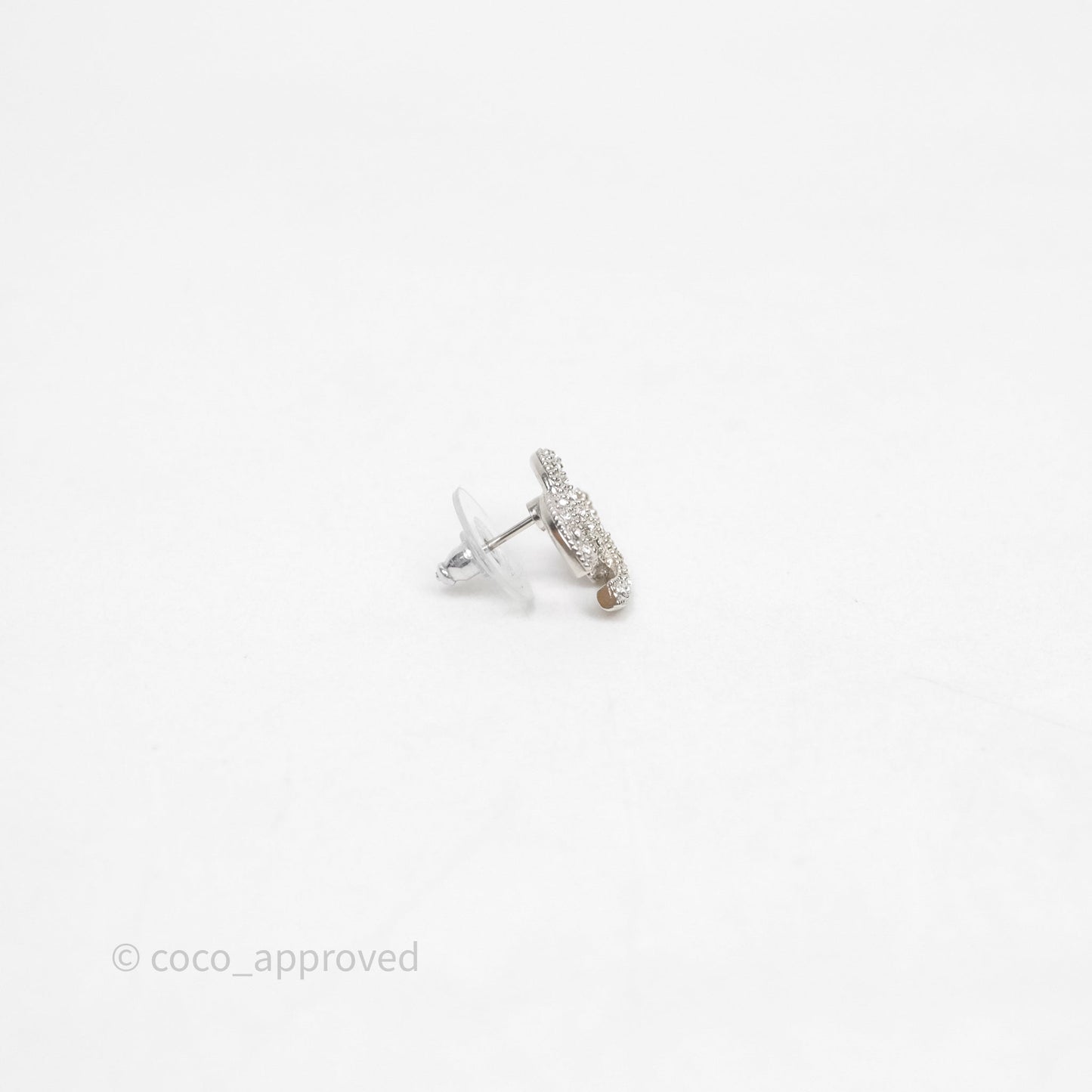 Chanel Crystals CC Earrings Silver Tone 21V