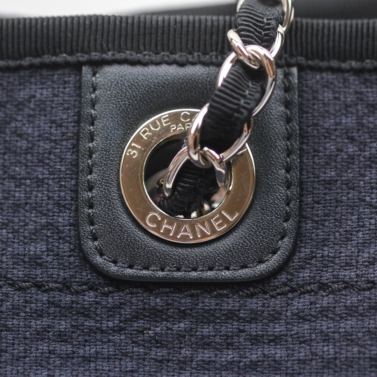 Chanel Medium Deauville Navy Canvas Silver Hardware