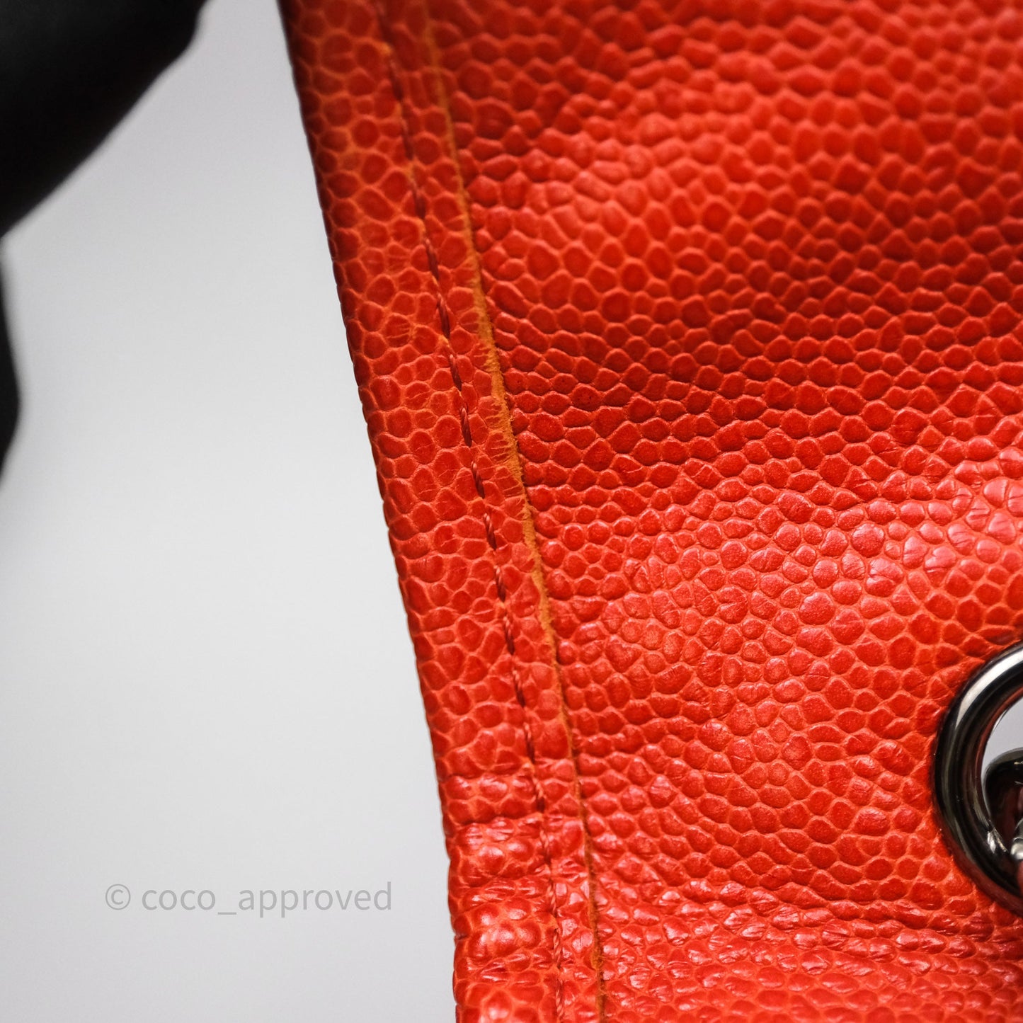 Chanel Flap Bag Caviar Orange Silver Hardware