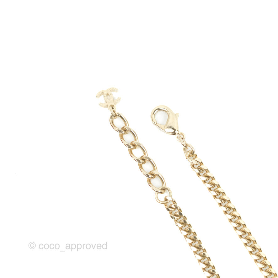 Chanel No5 Perfume Crystal Pendant Necklace Gold Tone 22S
