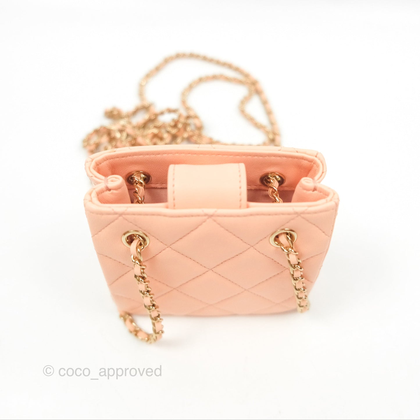 Chanel Mini Clutch With Chain Light Beige Pink Lambskin Gold Hardware