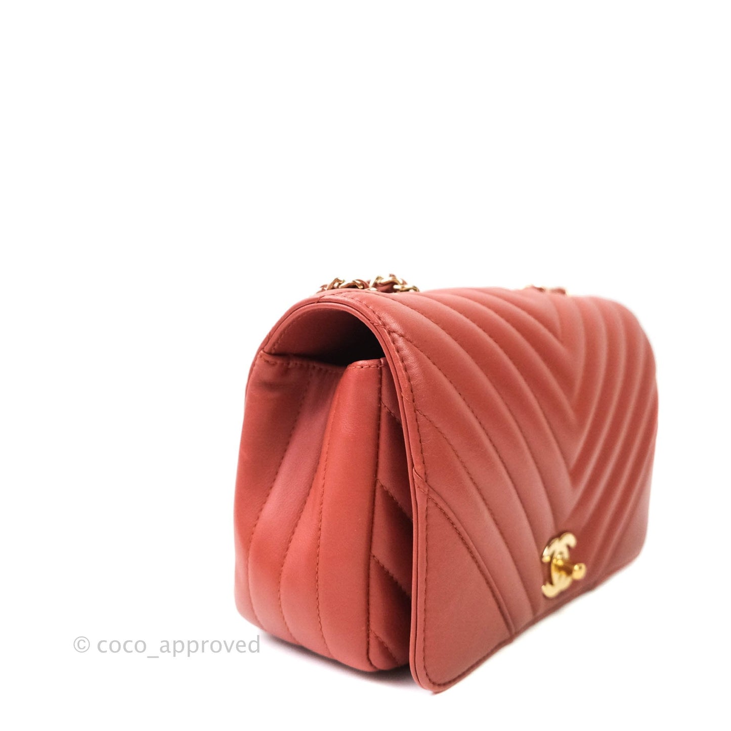 Chanel Small Statement Chevron Flap Bag Red Lambskin Gold Hardware