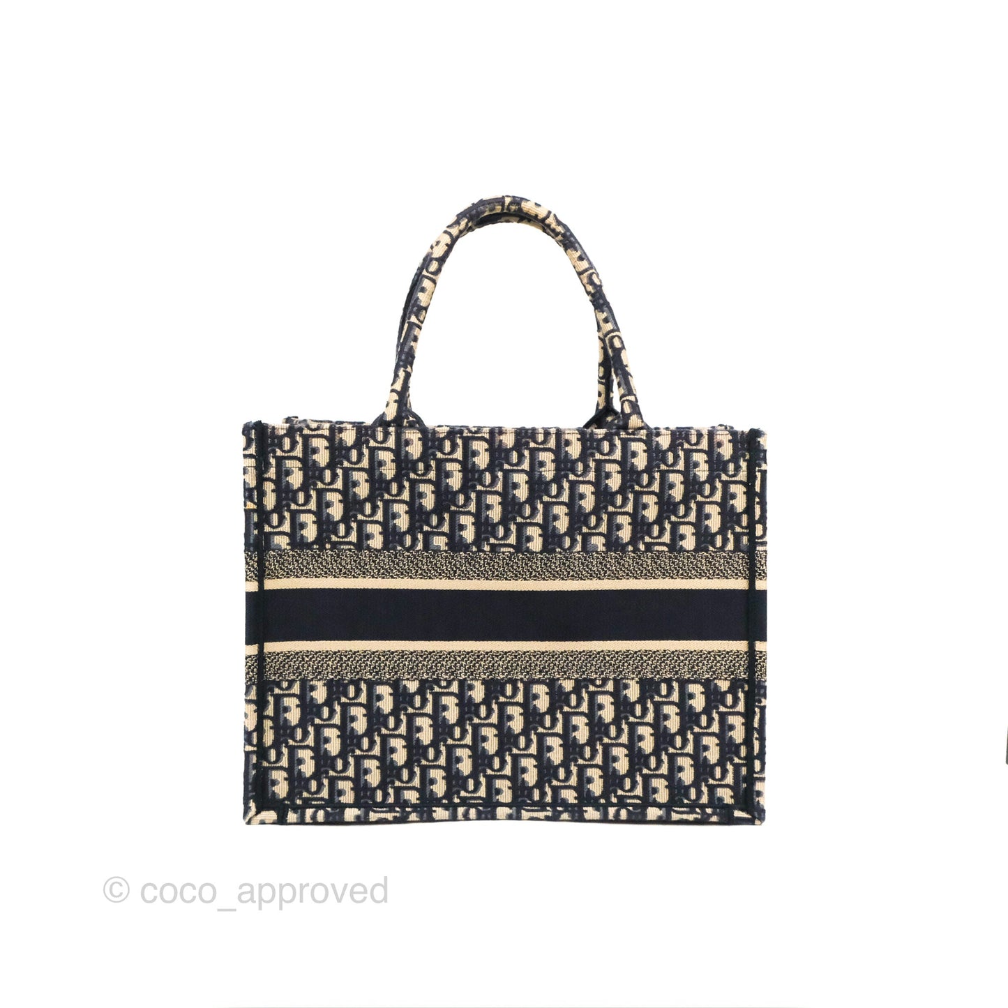 Christian Dior Medium (Old Small) Dior Navy Oblique Embroidery Canvas Book Tote