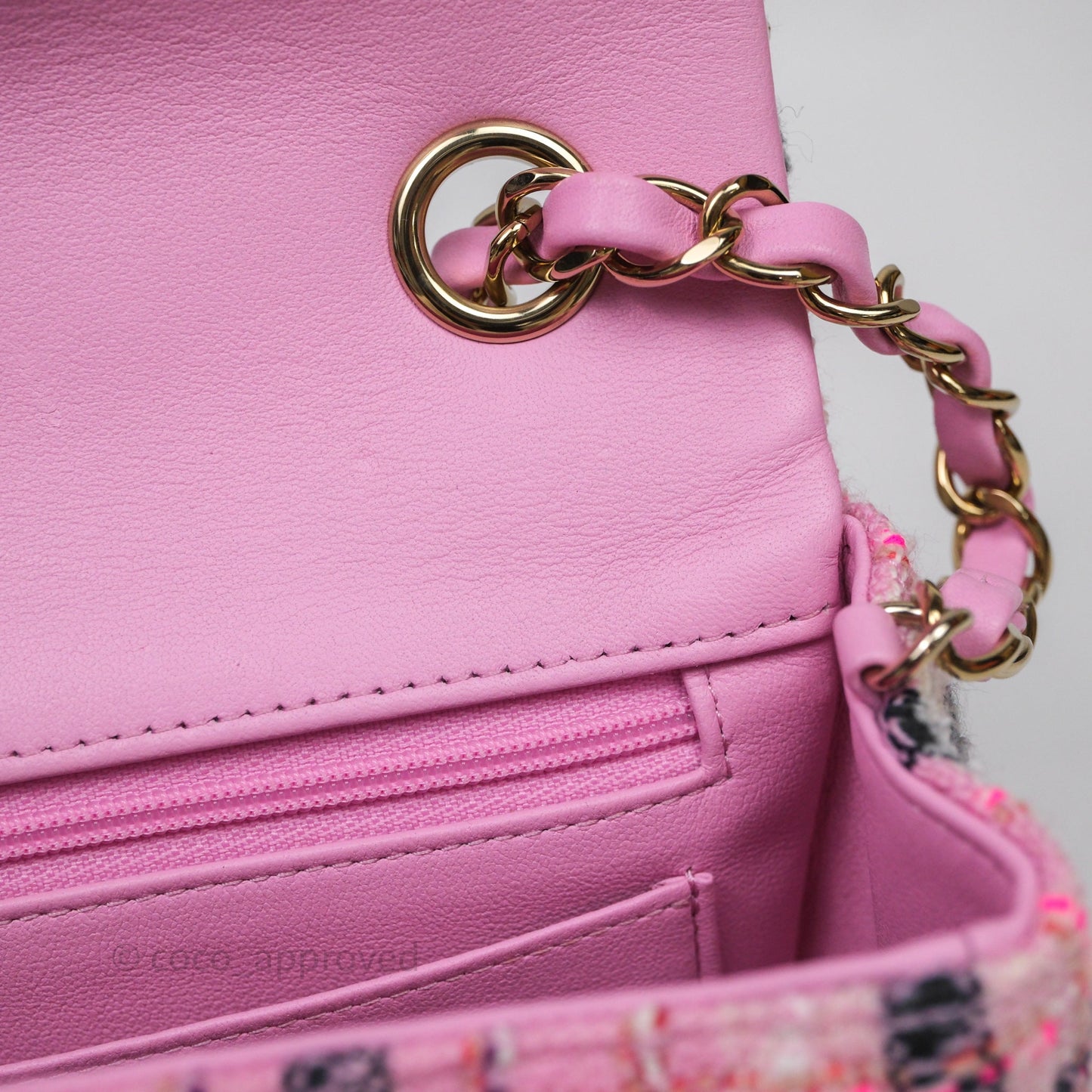 Chanel Quilted Mini Rectangular Flap Pink Tweed Gold Hardware
