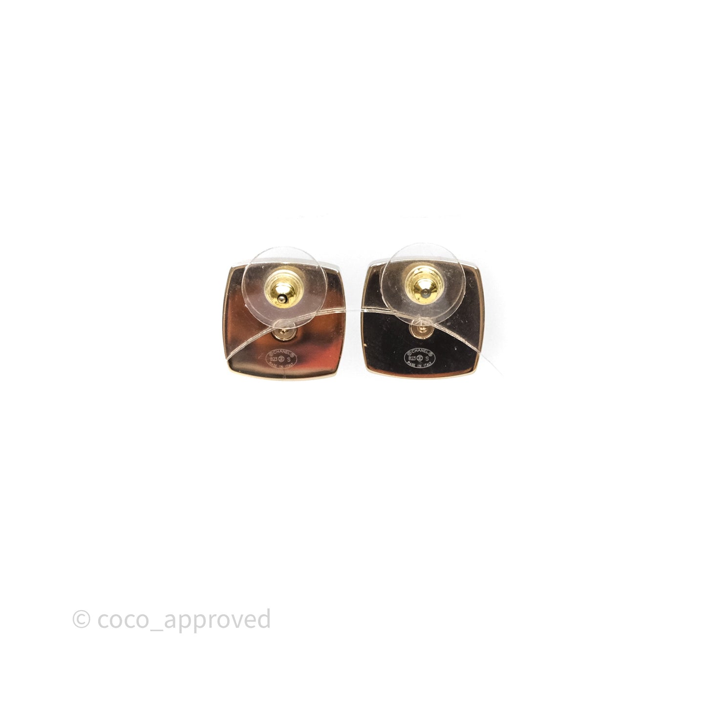 Chanel Crystal CC Pearl Square Earrings Gold Tone 23S
