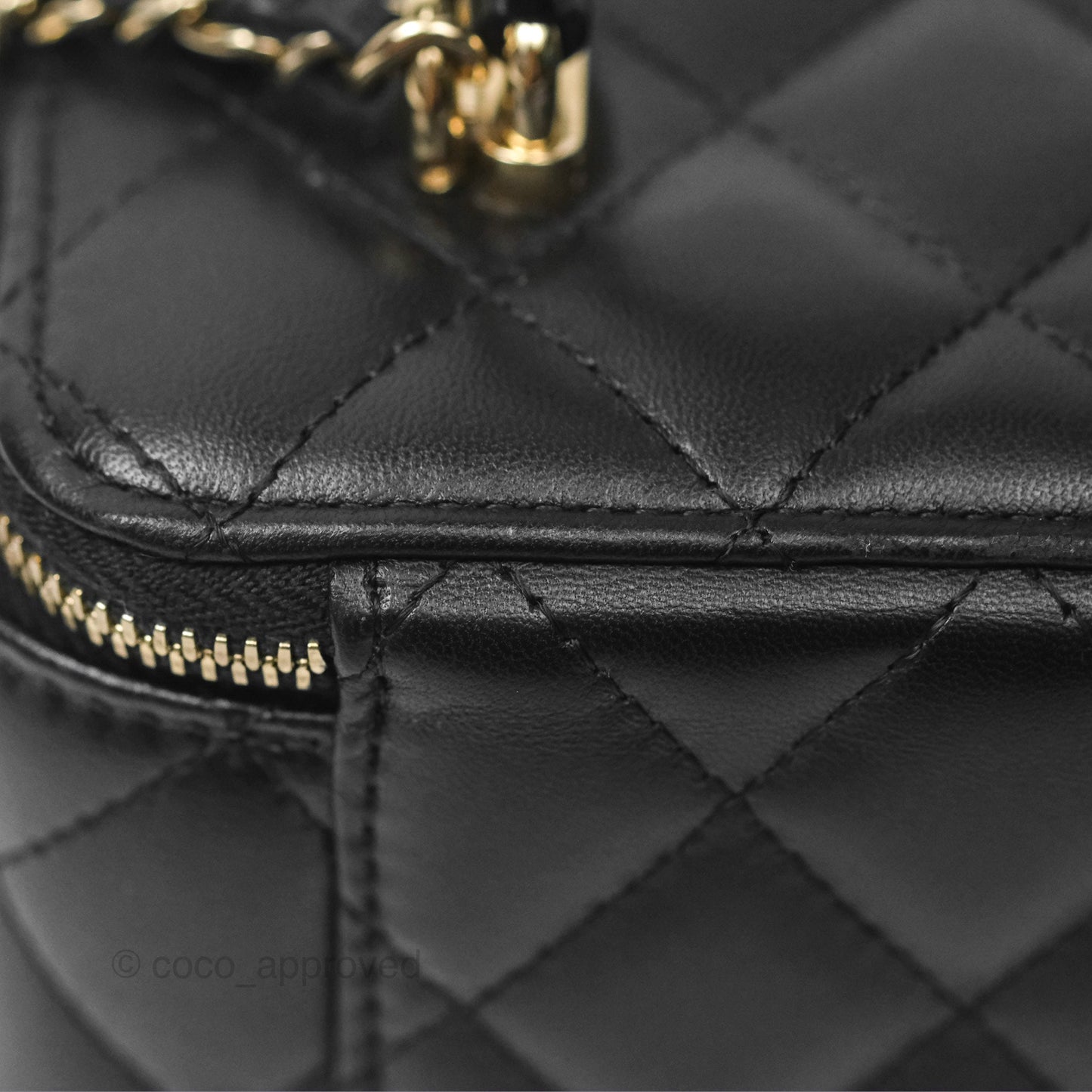 Chanel Vanity Rectangular Top Handle Black Lambskin Gold Hardware