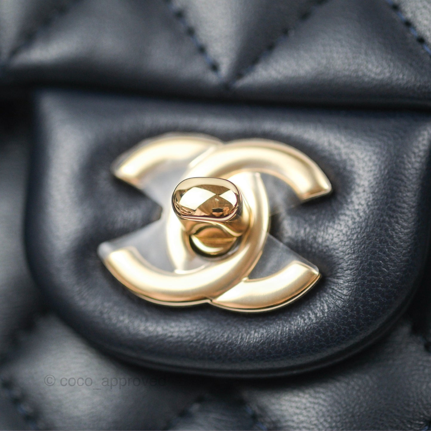 Chanel Top Handle Mini Rectangular Flap Bag Navy Lambskin Gold Hardware