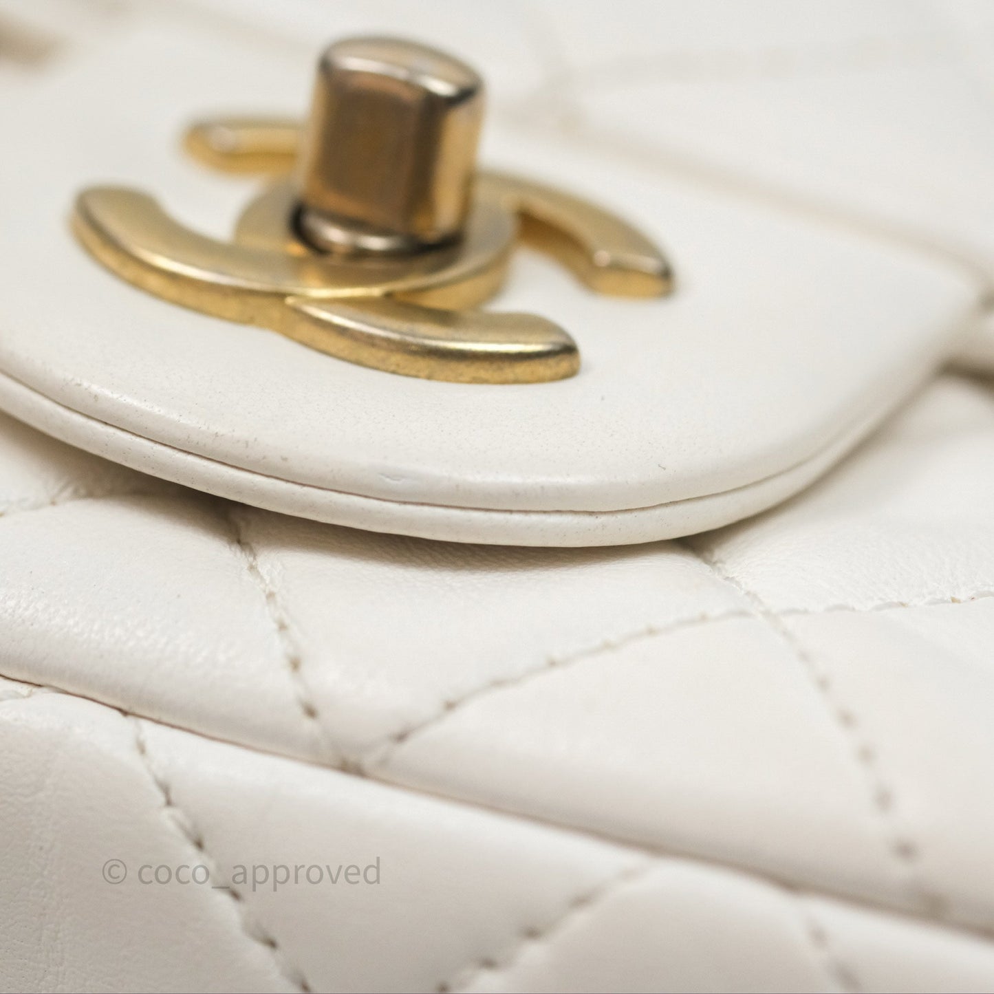 Chanel Mini Rectangular Pearl Crush Quilted White Lambskin Aged Gold Hardware