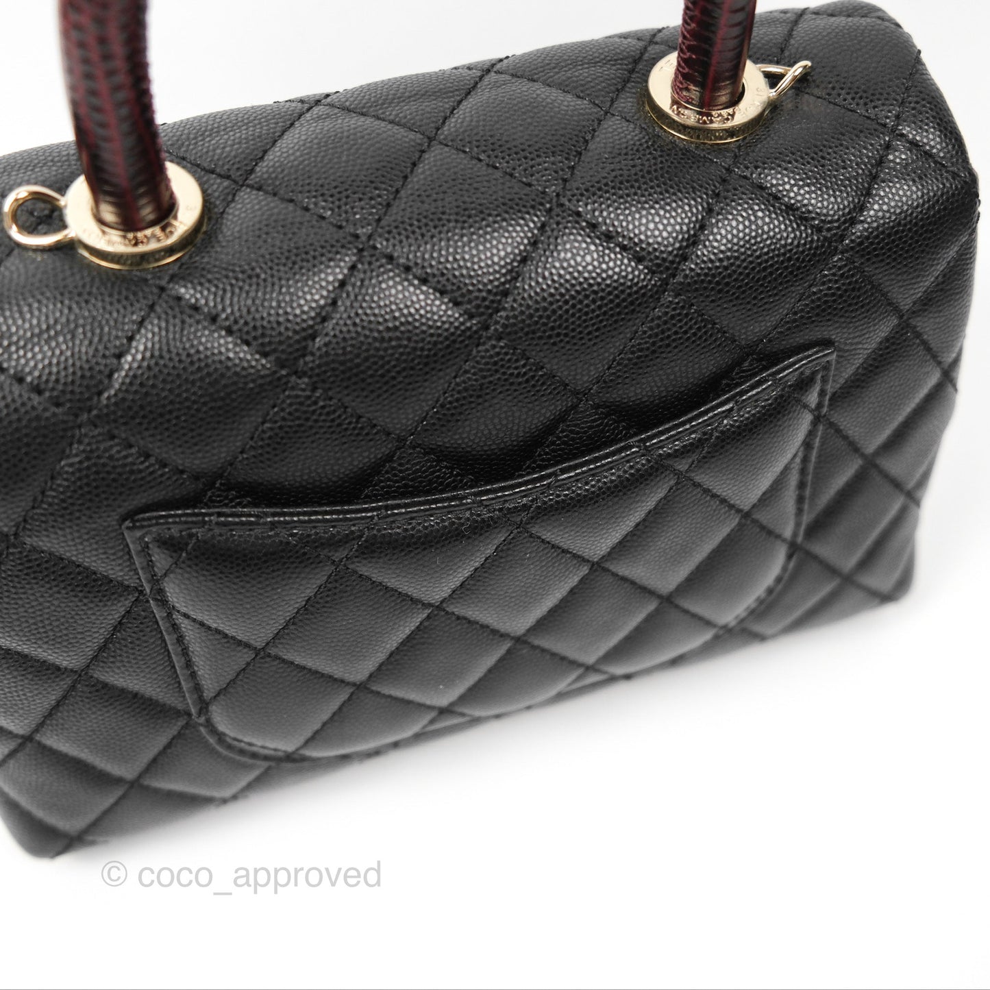 Chanel Small Coco Handle Black Caviar Gold Hardware Lizard Embossed Handle