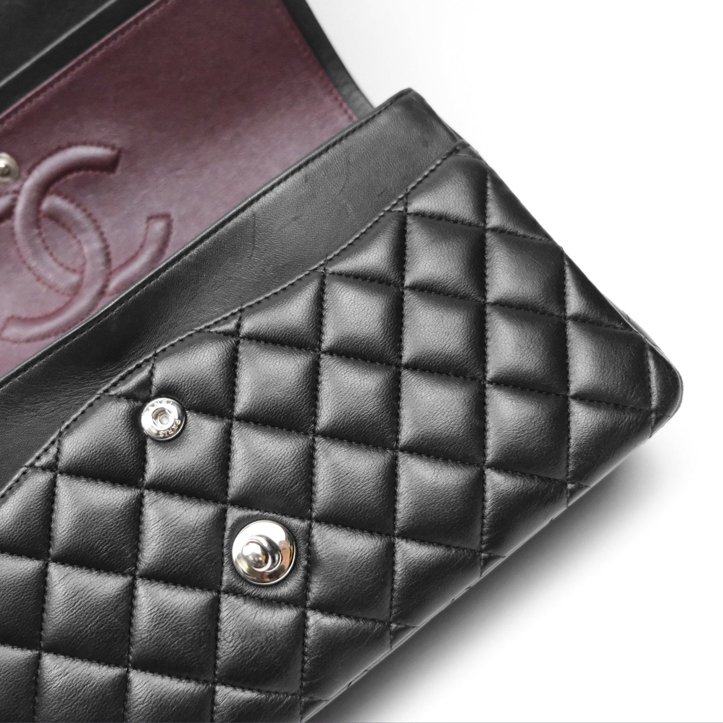 Chanel Classic M/L Medium Flap Quilted Black Lambskin Silver Hardware