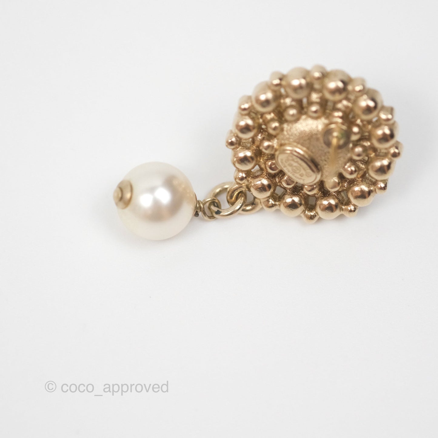 Chanel CC Crystal Pearl Drop Earrings Gold Tone 19B