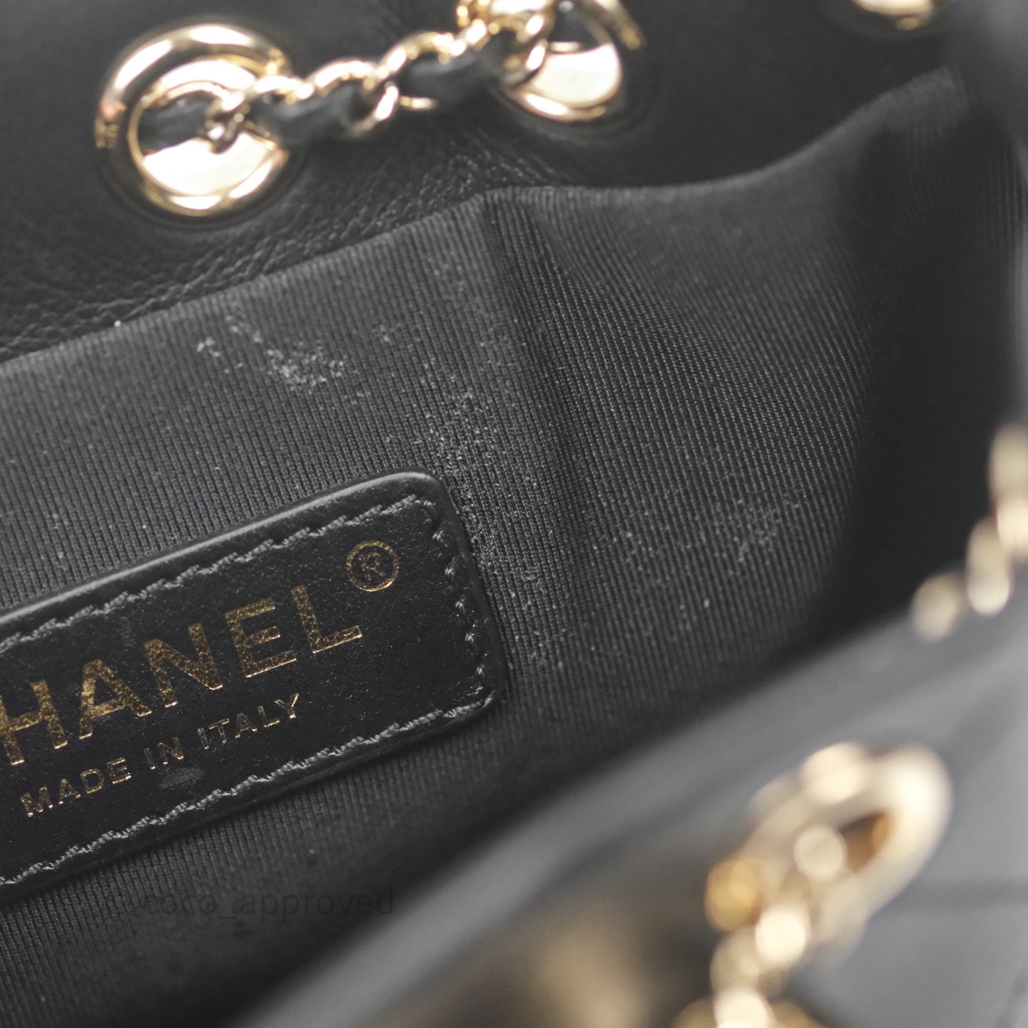 Chanel Quilted Drawstring Bucket Bag Black Calfskin Gold Hardware