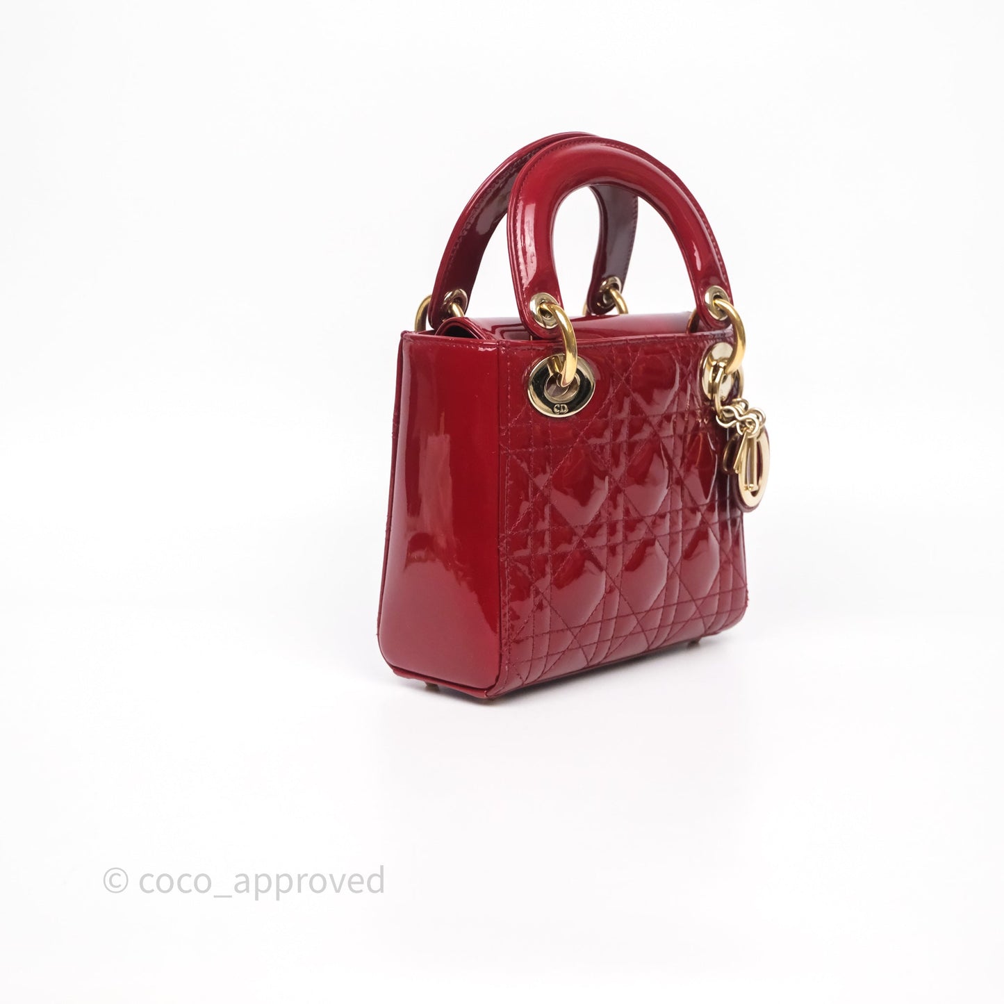 Christian Dior Mini Lady Dior Bag Red Patent Gold Hardware