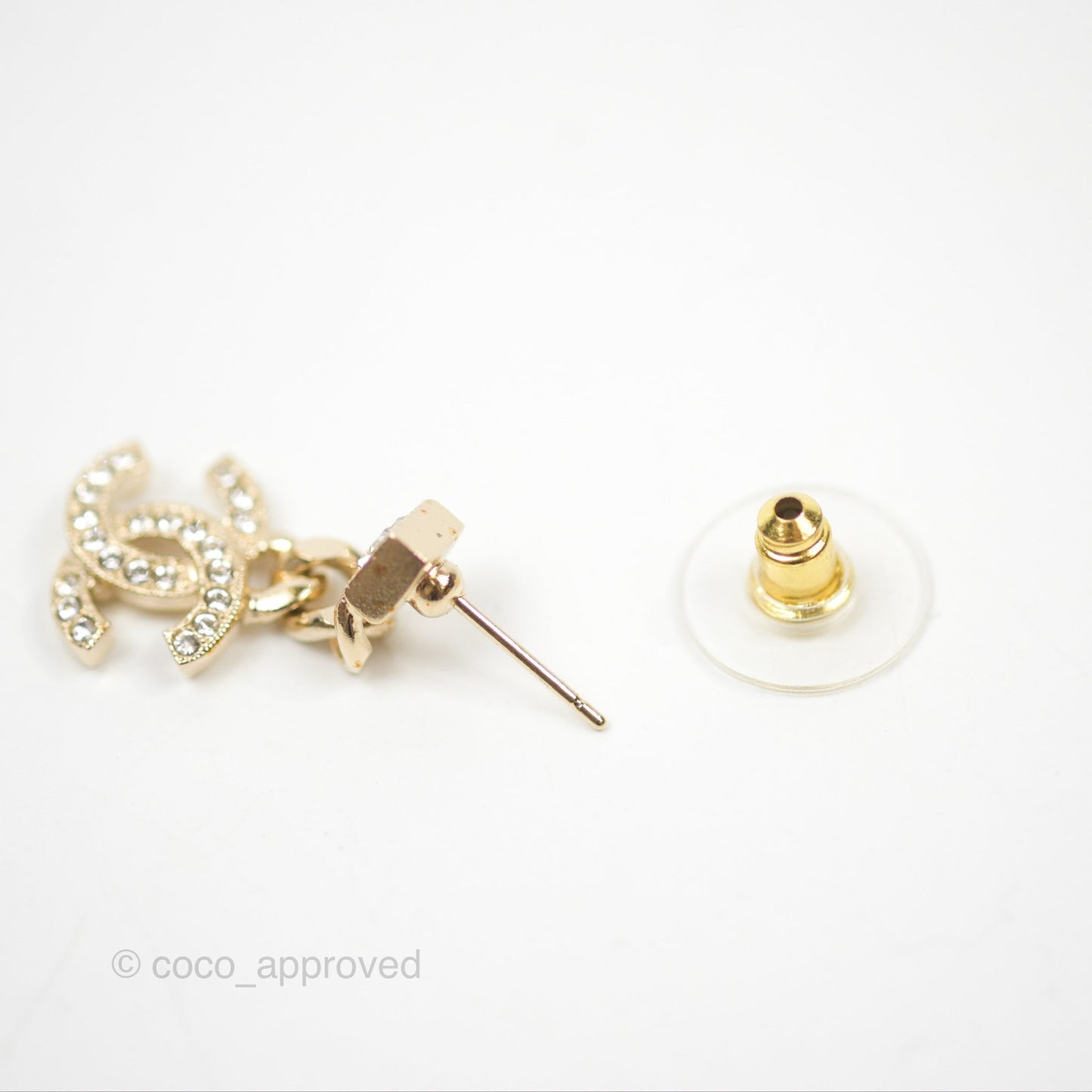 Chanel Chain CC Crystal Drop Earrings Gold Tone 23V