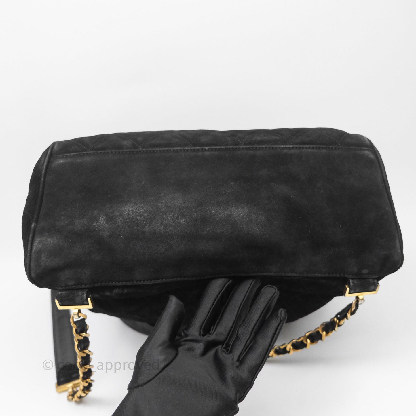 Chanel Vintage Quilted Suede CC Backpack Black Gold Hardware