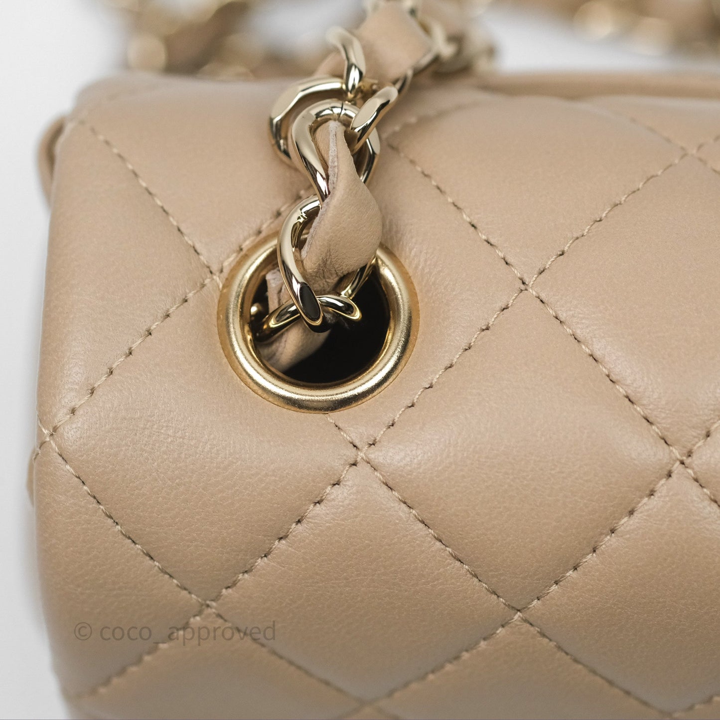 Chanel Quilted Mini Rectangular Flap Beige Lambskin Gold Hardware
