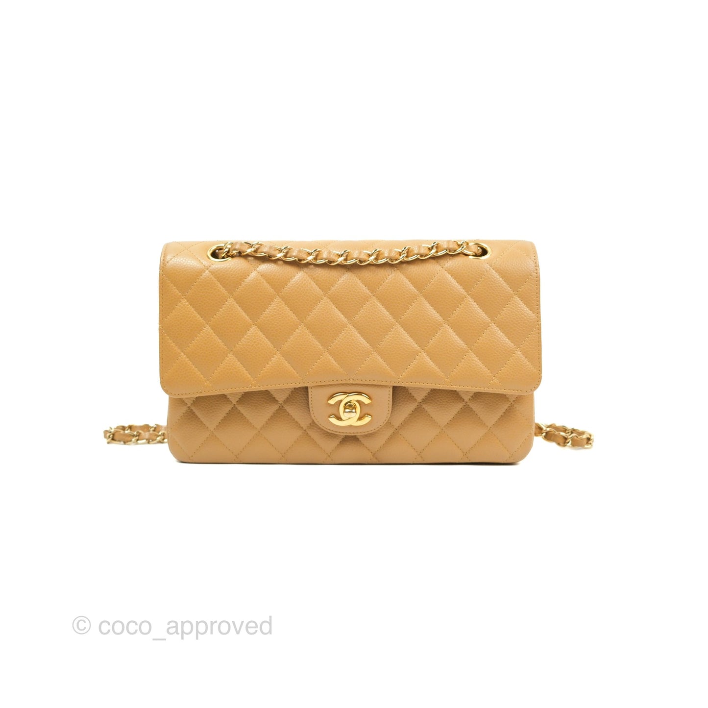 Chanel Classic M/L Medium Flap Quilted Dark Beige Caviar 24K Gold Hardware