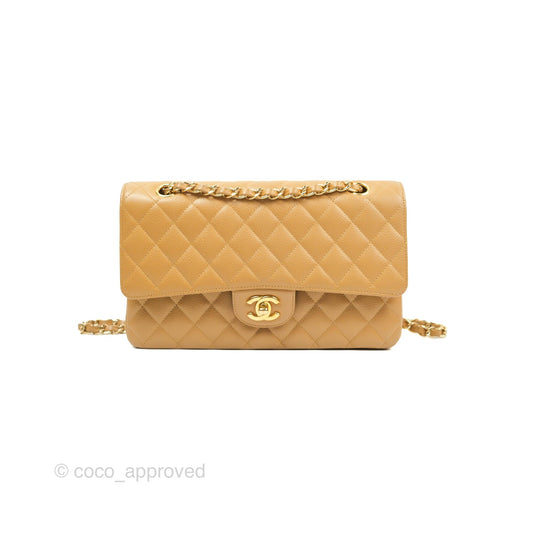 Chanel Classic M/L Medium Flap Quilted Dark Beige Caviar 24K Gold Hardware