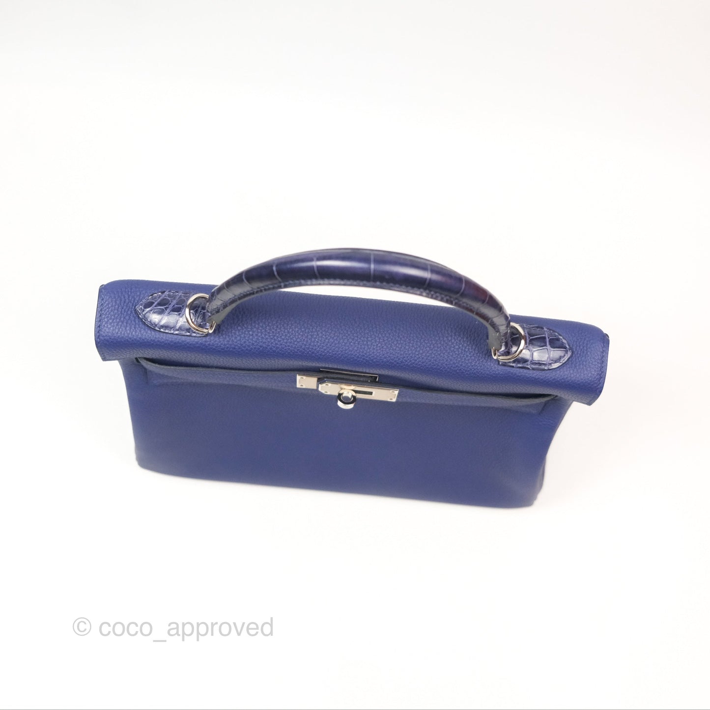 Hermès Kelly 32 Retourne Touch Bleu Encre Croc TM Palladium Hardware