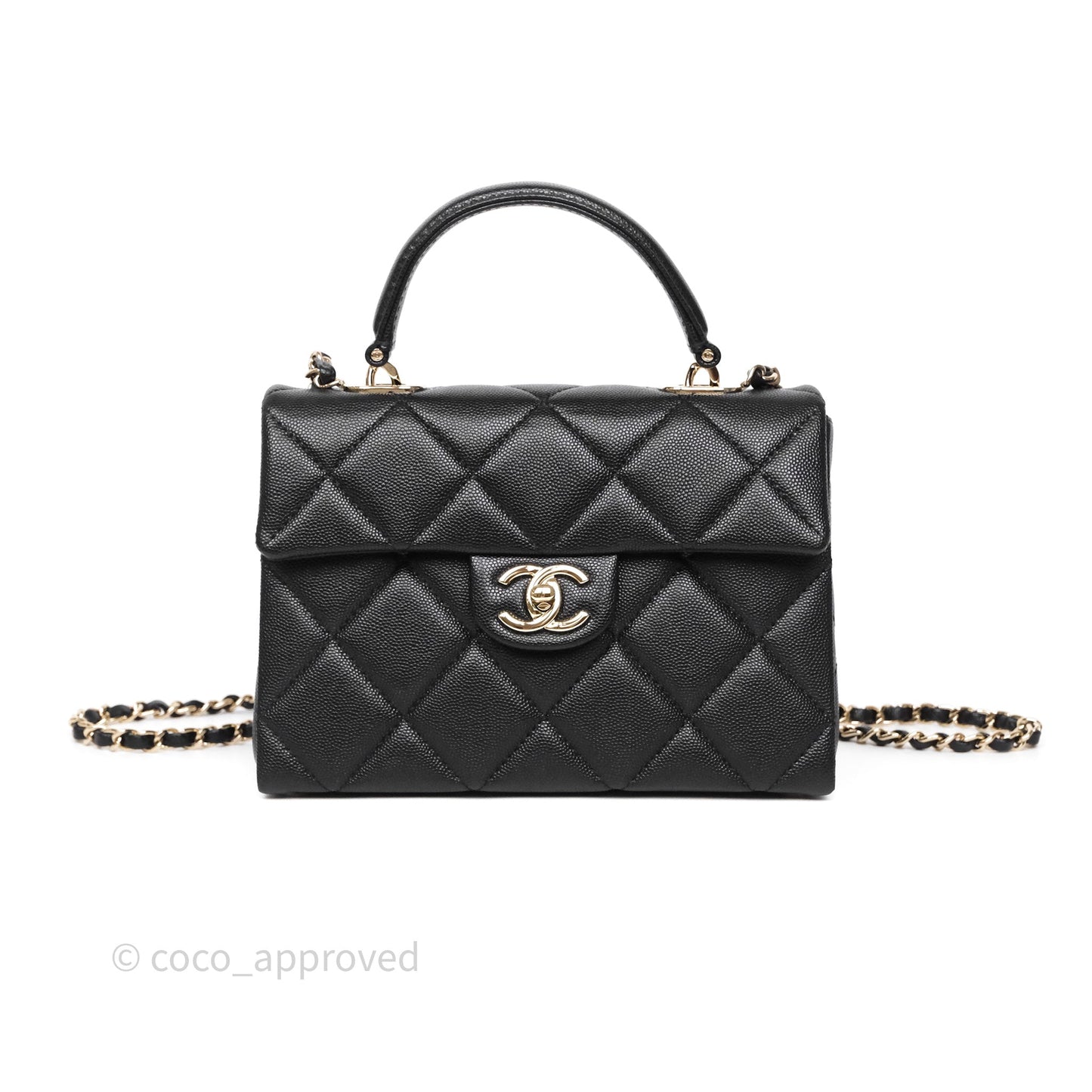 Chanel Quilted Small Top Handle Flap Bag Black Caviar Gold Hardware