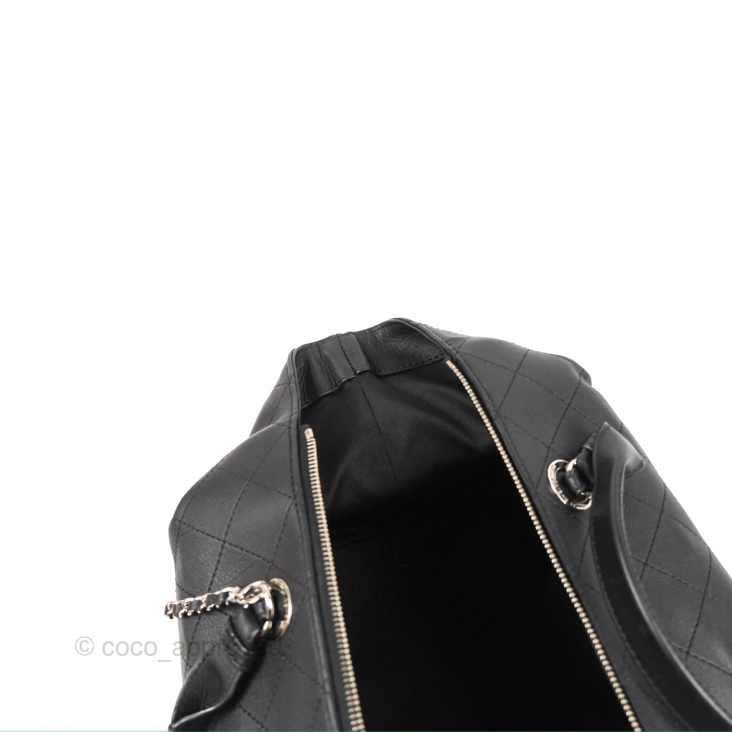 Chanel Flat Quilted Boston Bag Black Calfskin Silver Hardware