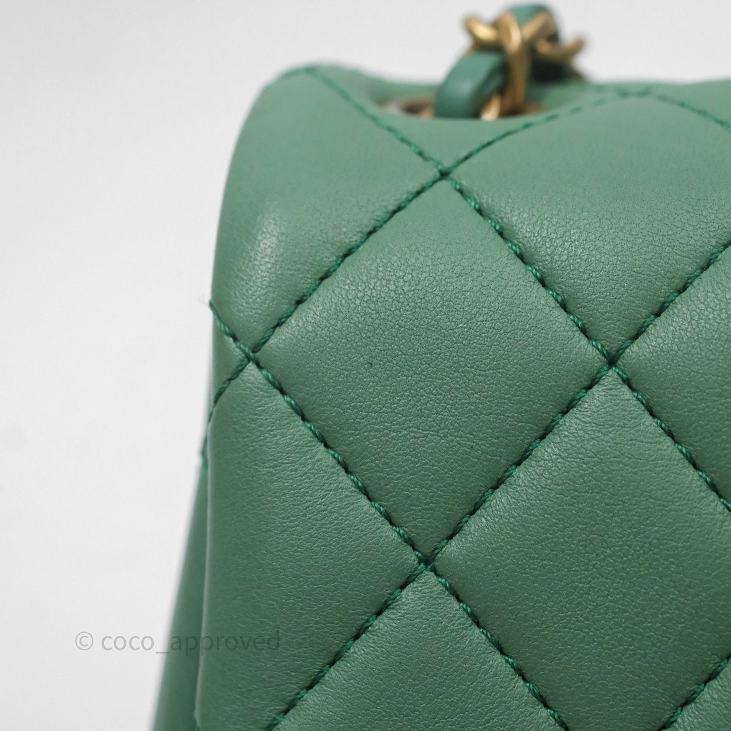Chanel Pearl Crush Mini Square Quilted Green Lambskin Aged Gold Hardware