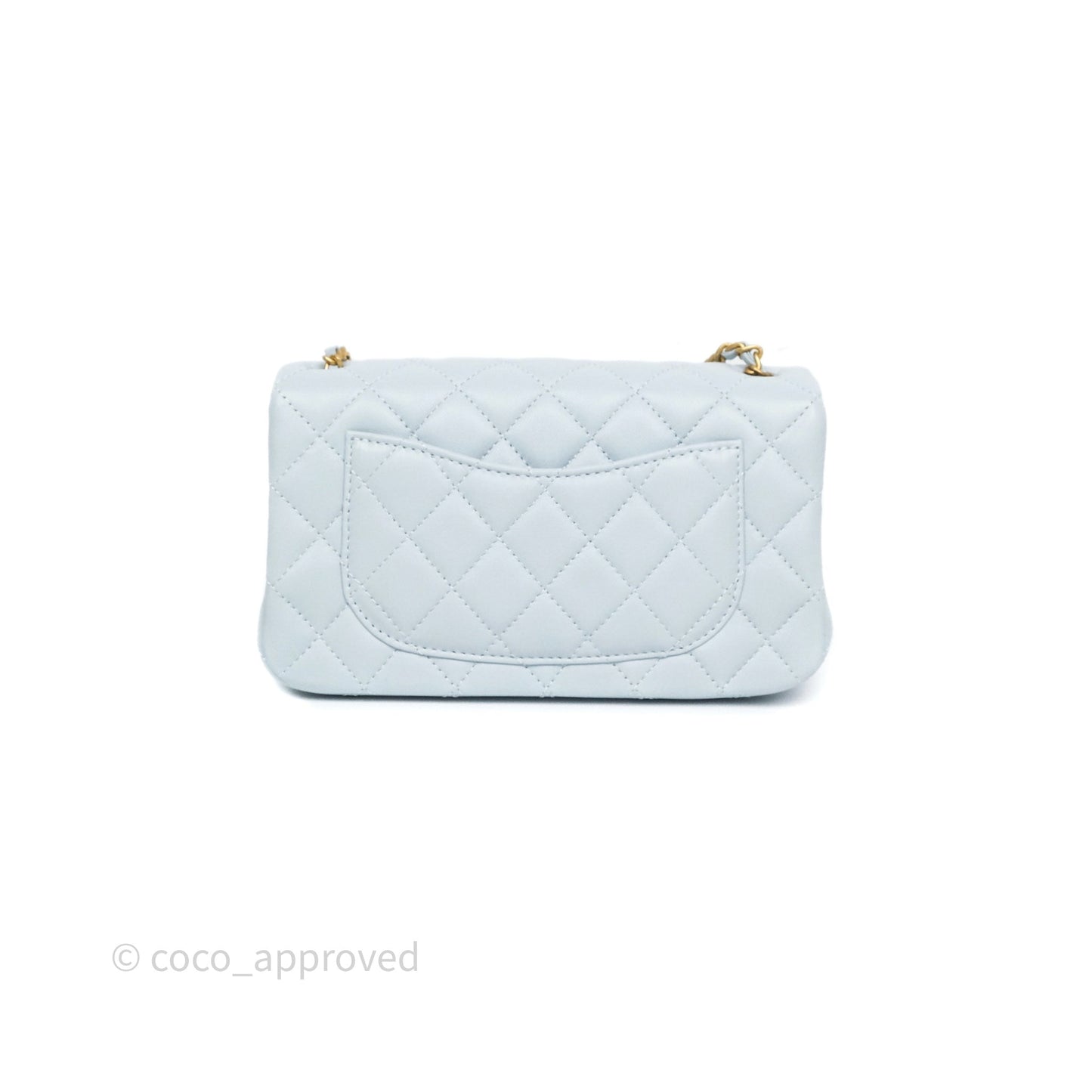 Chanel Pearl Crush Mini Rectangular Light Blue Lambskin Aged Gold Hardware
