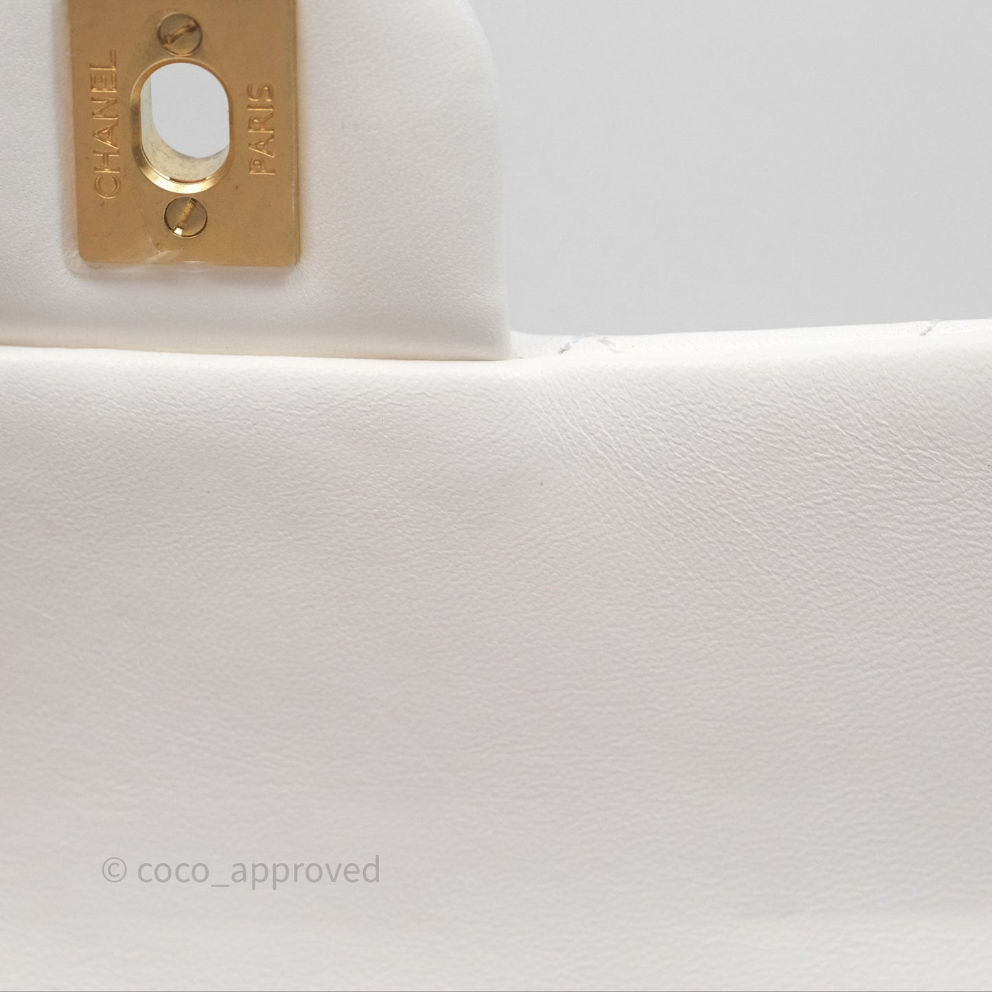 Chanel Mini Rectangular Pearl Crush Quilted White Lambskin Aged Gold Hardware
