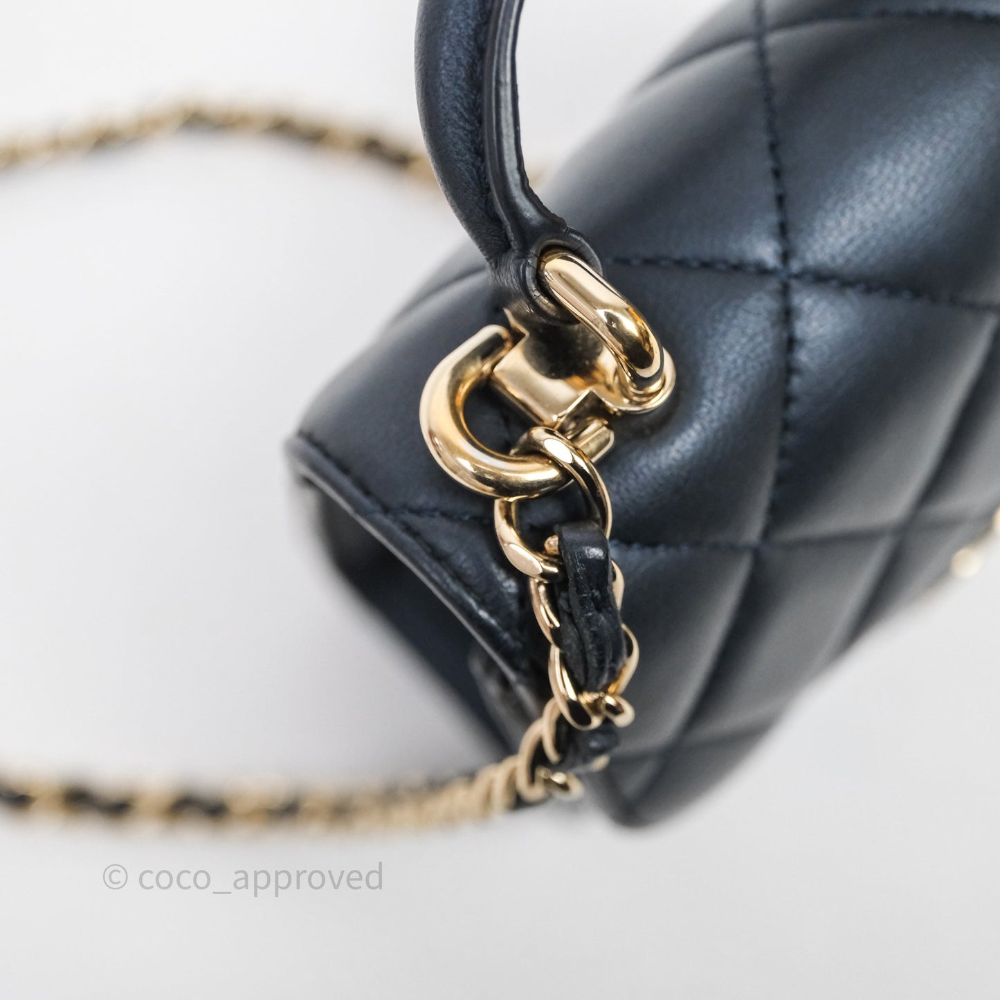 Chanel Mini Handle Clutch With Chain Iridescent Dark Navy Lambskin Gold Hardware