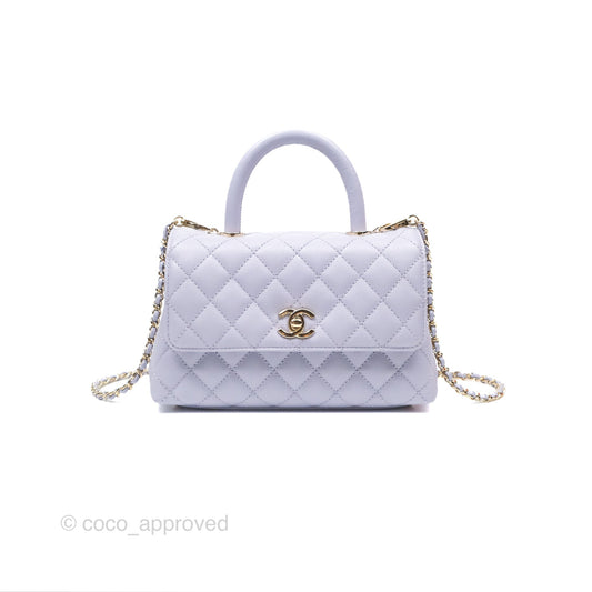 Chanel Small Coco Handle Quilted Lilac Caviar Gold Hardware