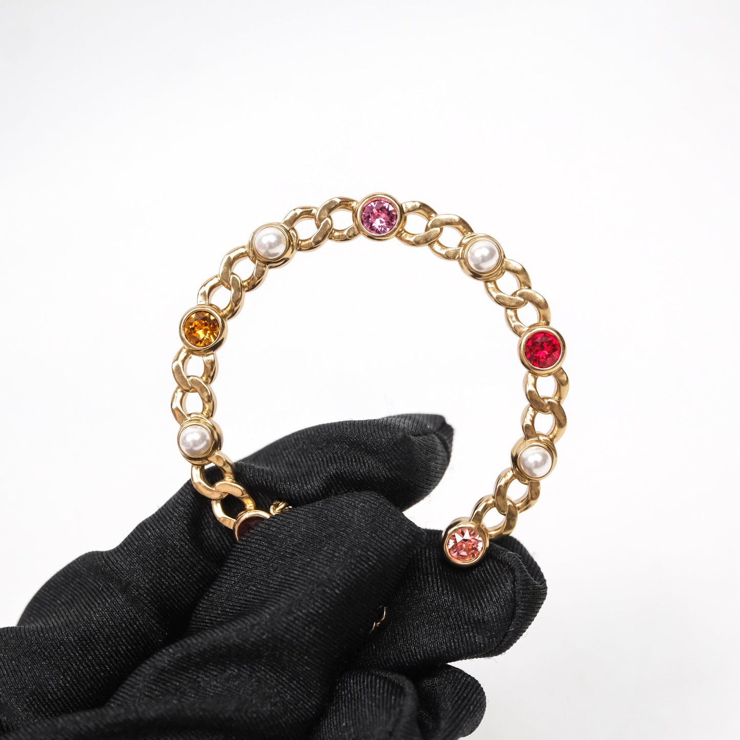 Chanel CC Pearl Crystal Hoop Earrings Gold Tone 21P