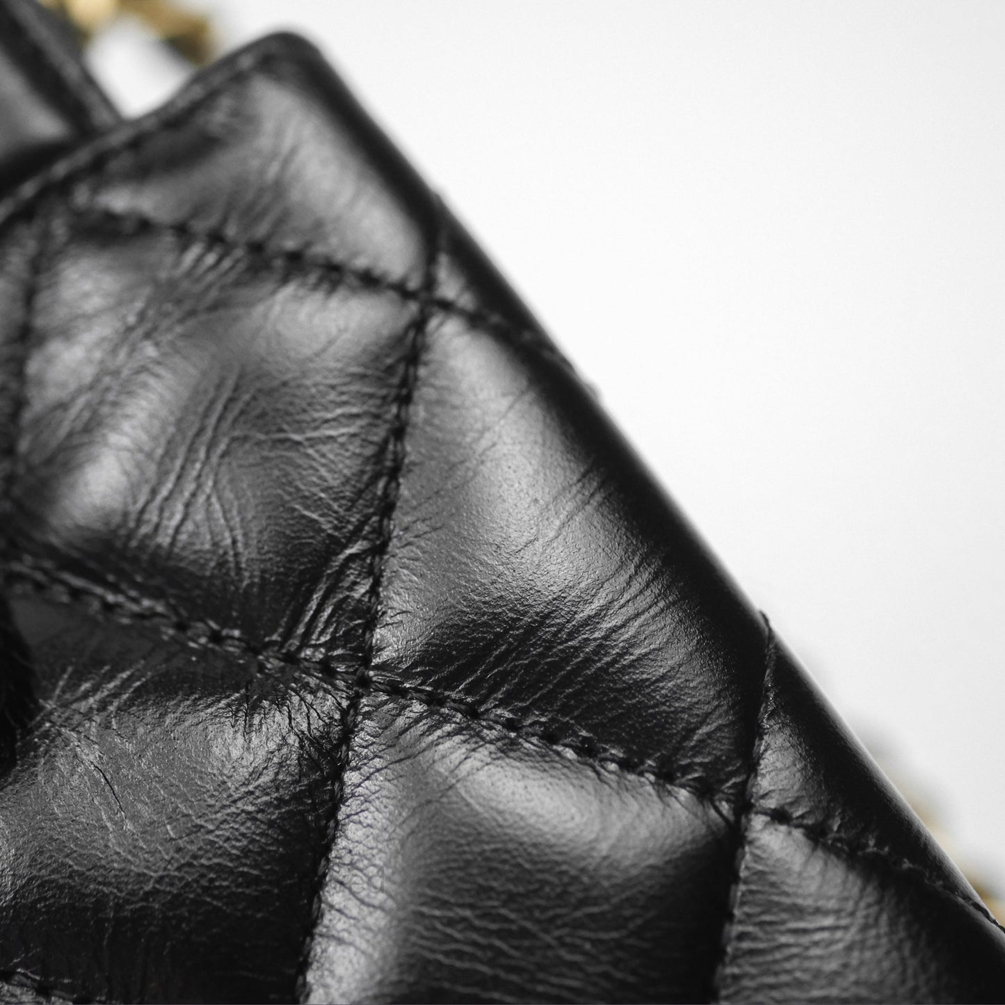 Chanel Kelly Bag Quilted Black Shiny Crumpled Calfskin Aged Gold Hardware