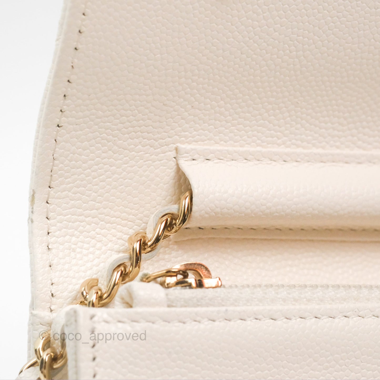 Chanel Quilted Wallet On Chain WOC With Charms White Caviar Gold Hardware
